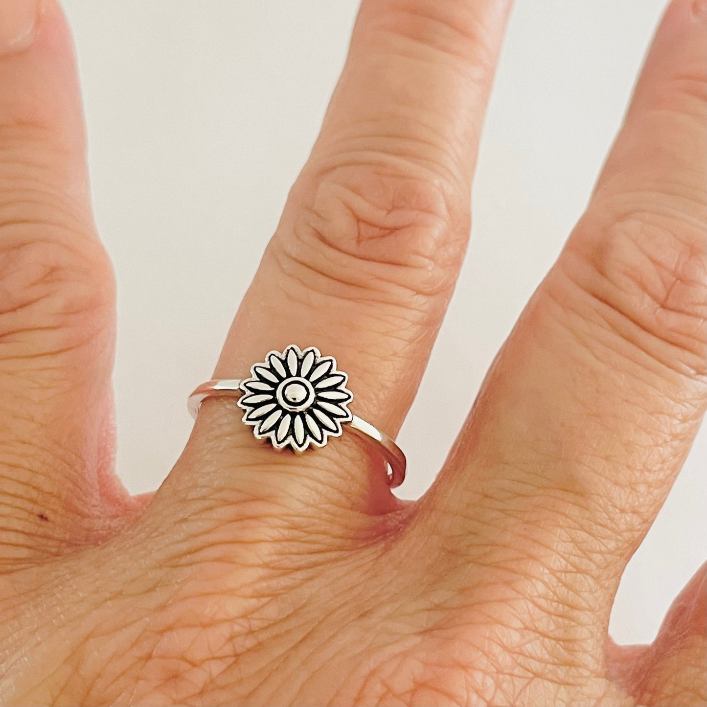 Dainty Sterling Silver Daisy Ring: Boho Floral Promise Ring