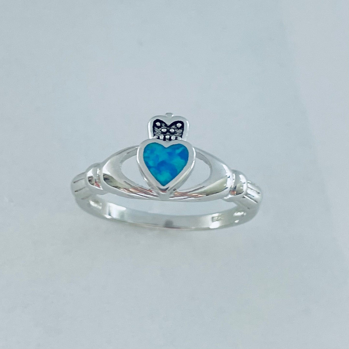 Blue Opal Claddagh Sterling Silver Ring, Irish Opal Ring, Loyalty Ring, Silver Claddagh Ring, Promise Irish Ring, Irish Friendship Ring