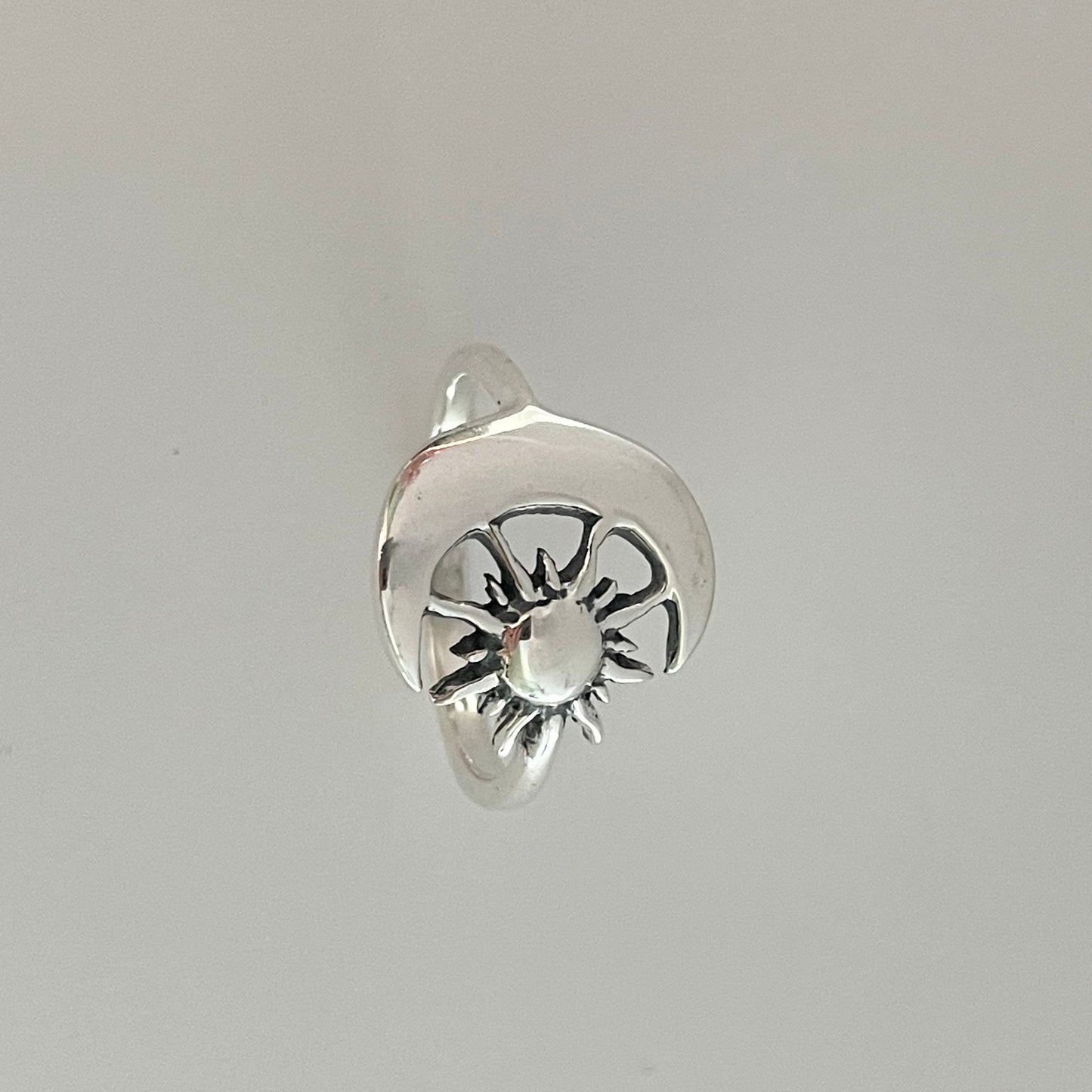 Oxidized Sterling Silver Sun and Moon Ring: Celestial Statement