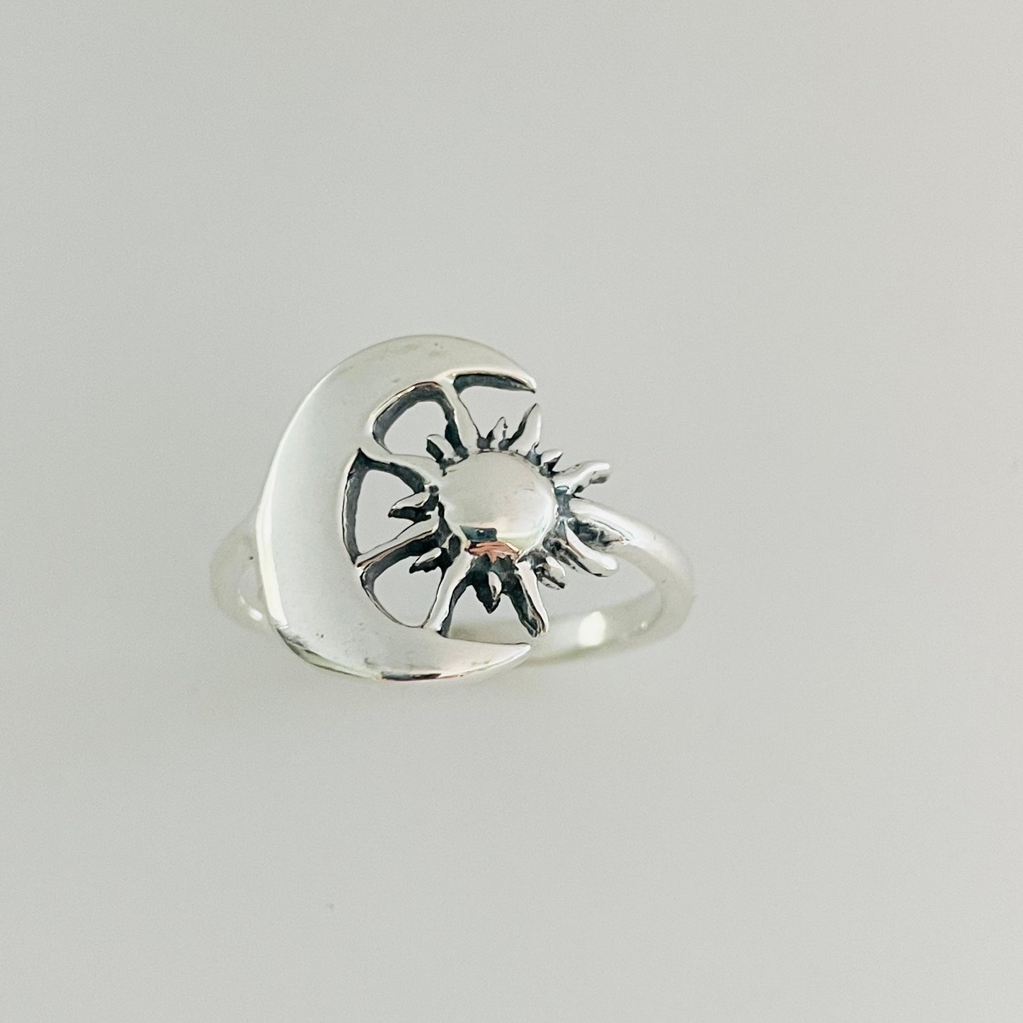 Oxidized Sterling Silver Sun and Moon Ring: Celestial Statement