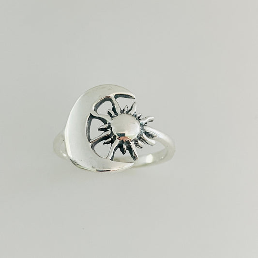 Oxidized Sterling Silver Sun and Moon Ring: Celestial Statement