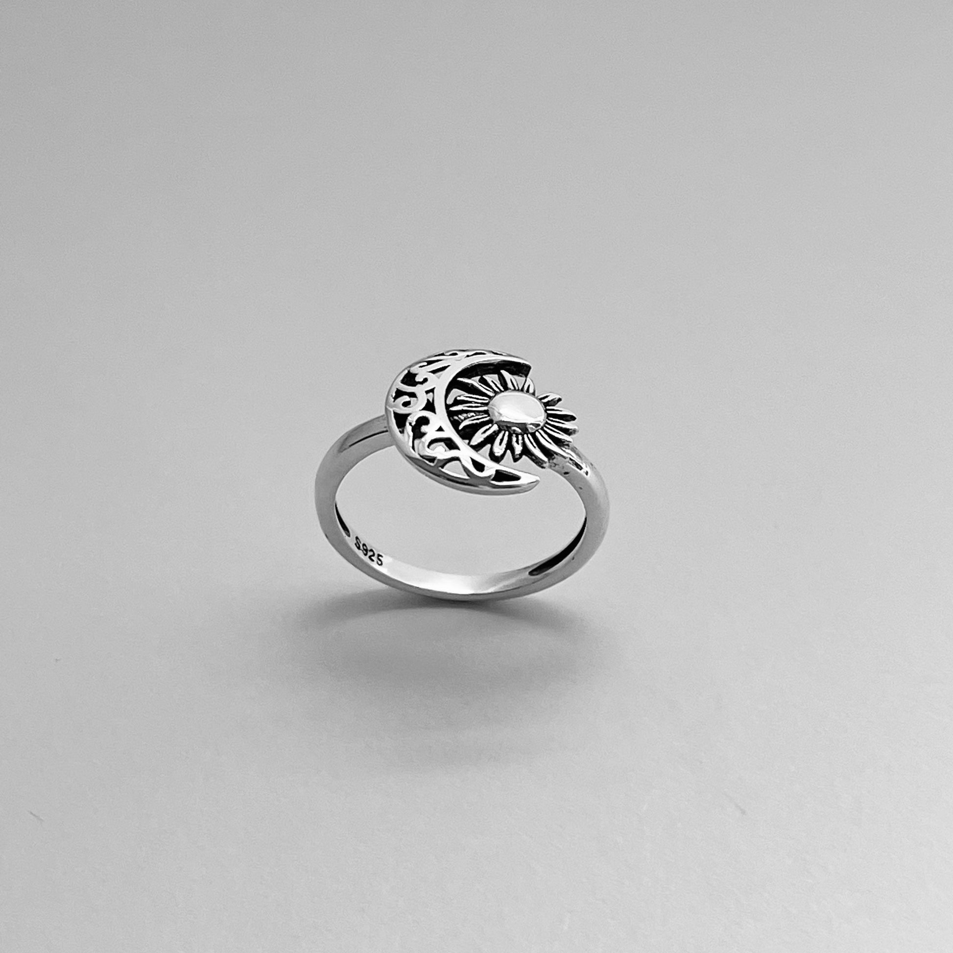 Filigree Moon and Sun Sterling Silver Ring: Celestial Toe Ring