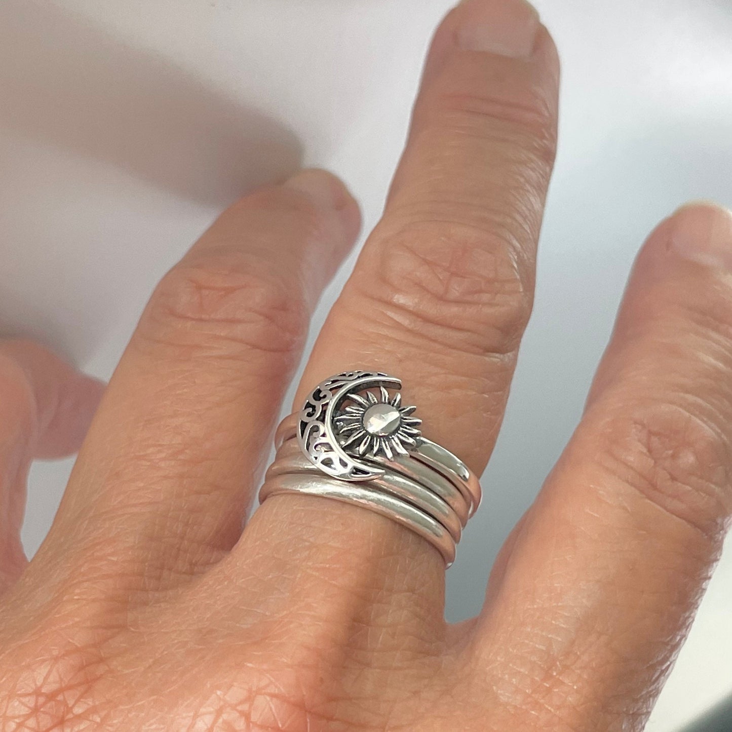 Filigree Moon and Sun Sterling Silver Ring: Celestial Toe Ring