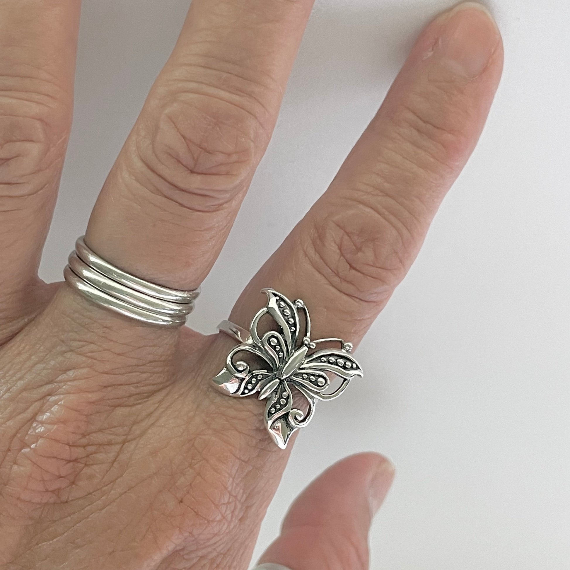 Sterling Silver Butterfly Ring: Boho Statement Jewelry