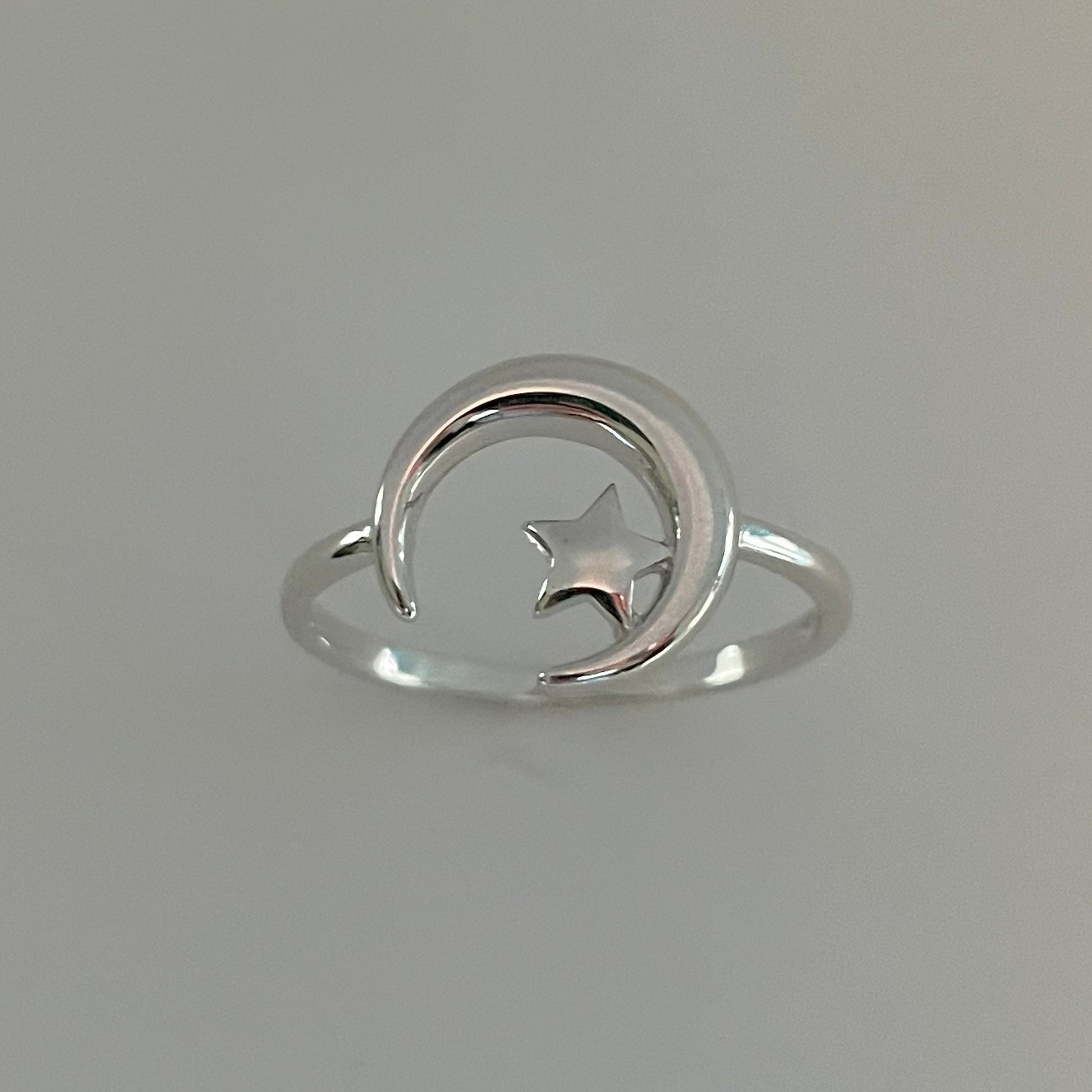 Sterling Silver Tiny Half Moon Ring, Little Silver Star Ring, Silver Crescent Moon Ring, Promise Moon Ring, Star Love Ring, Moon Boho Ring