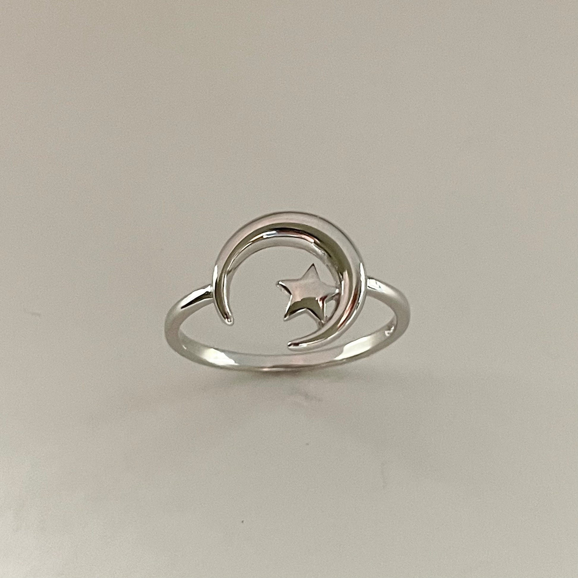 Sterling Silver Tiny Half Moon Ring, Little Silver Star Ring, Silver Crescent Moon Ring, Promise Moon Ring, Star Love Ring, Moon Boho Ring