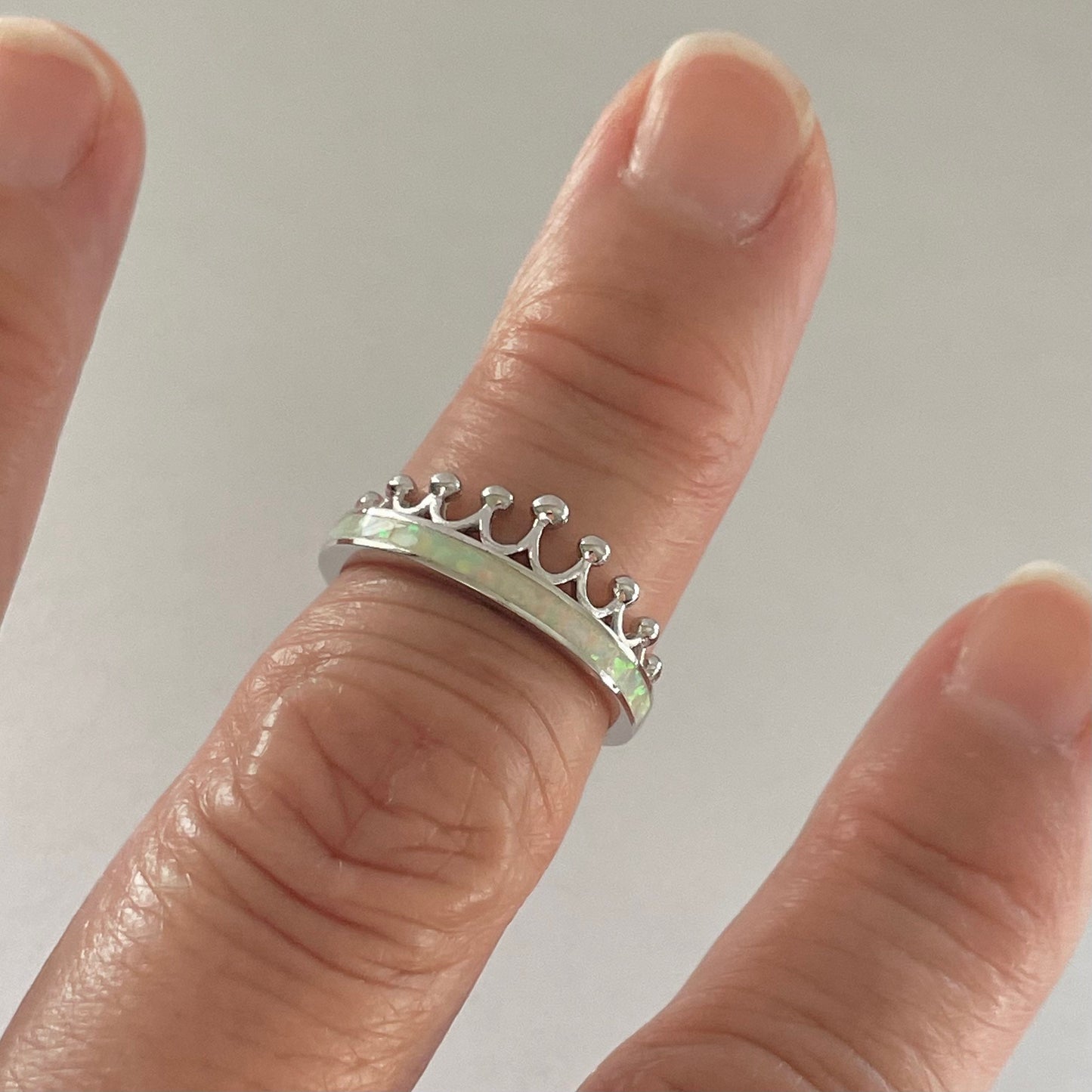 Sterling Silver White Opal Crown Ring: Boho Promise Jewelry
