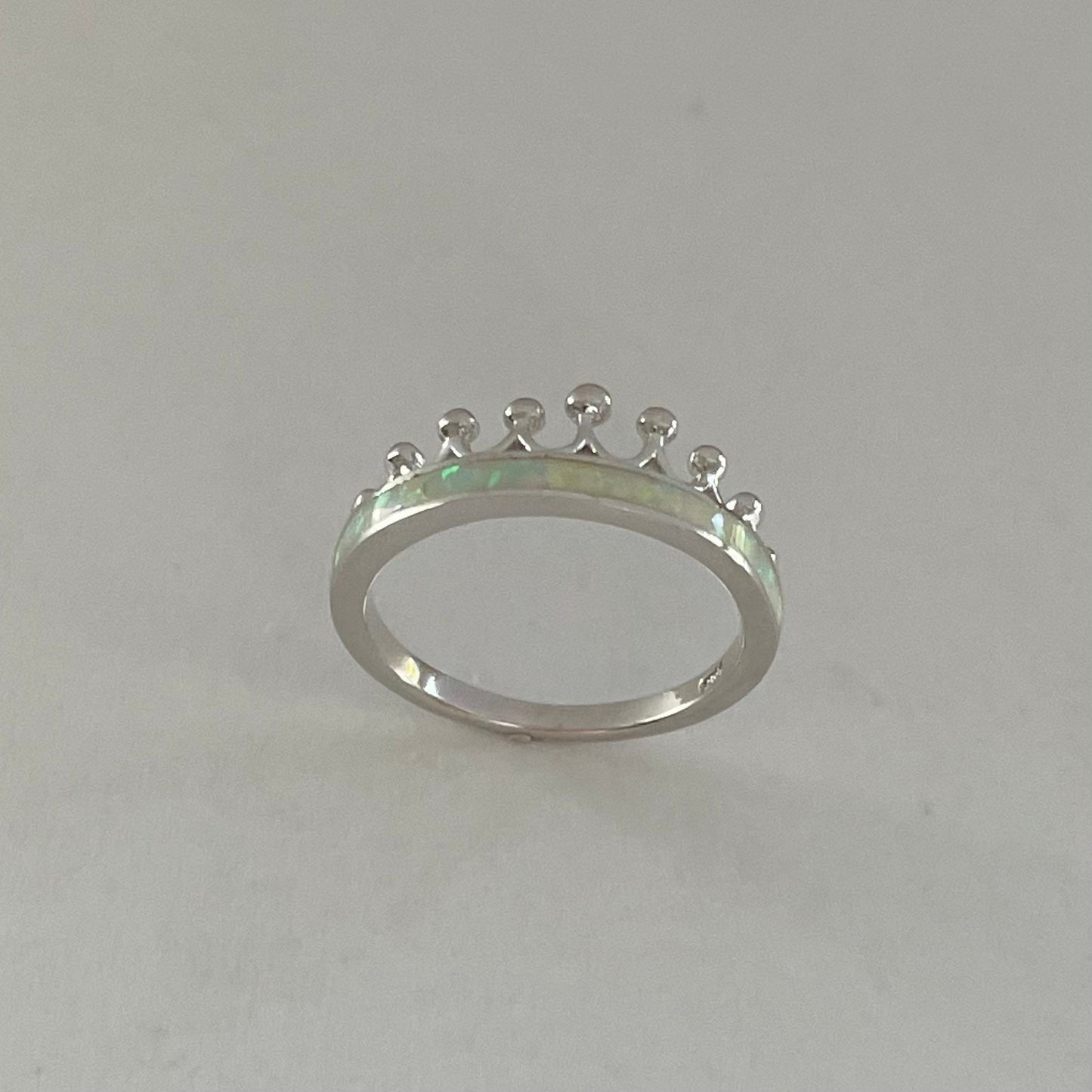 Sterling Silver White Opal Crown Ring: Boho Promise Jewelry