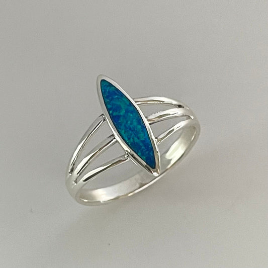Blue Opal Sterling Silver Ring: Diamond Shape Boho Statement Ring