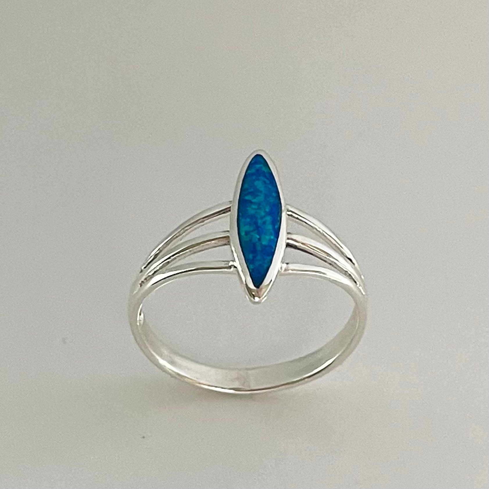 Blue Opal Sterling Silver Ring, Diamond Shape Ring, Opal Promise Ring, Boho Ring, Silver Opal Ring, Statement Ring, October Birthstone Ring