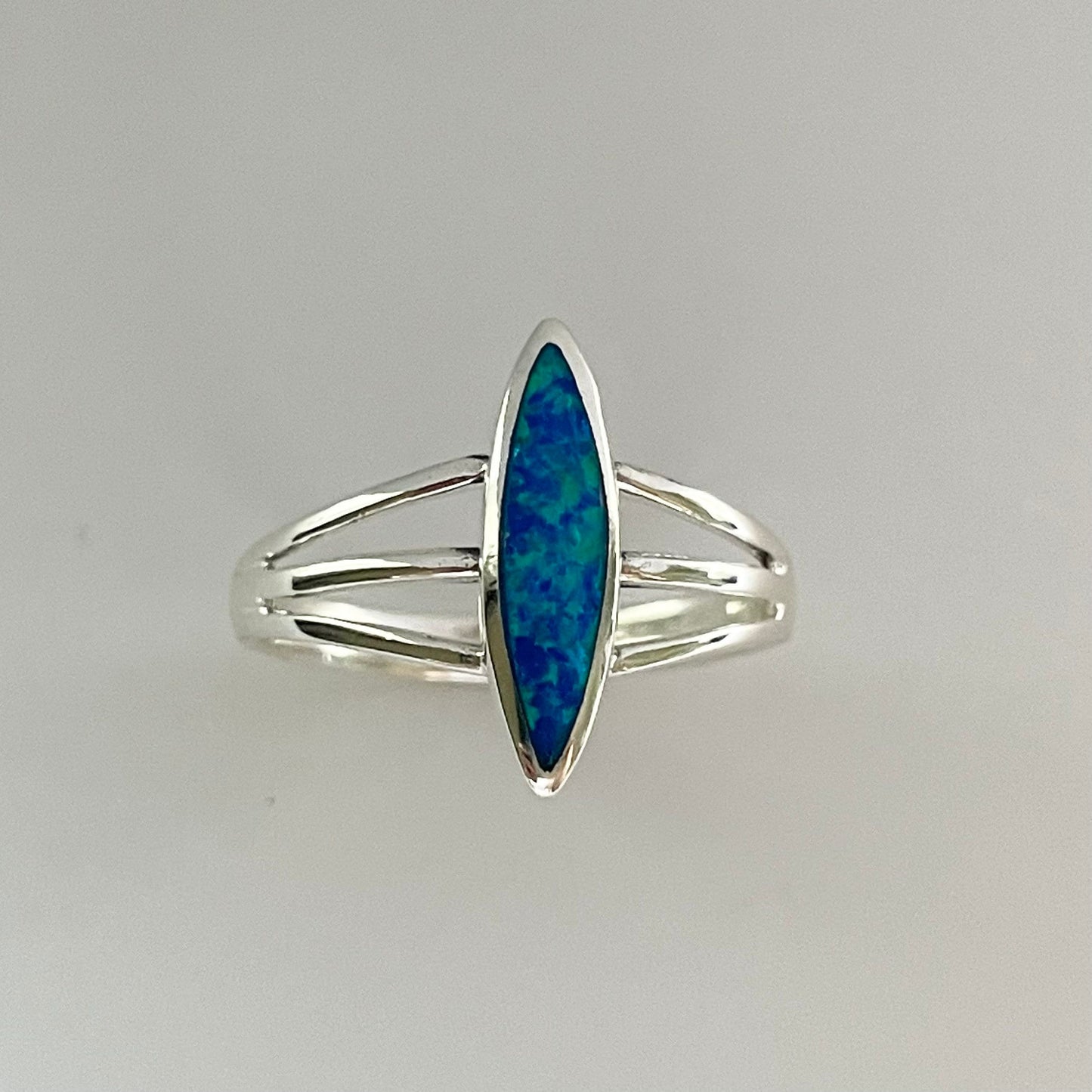Blue Opal Sterling Silver Ring: Diamond Shape Boho Statement Ring