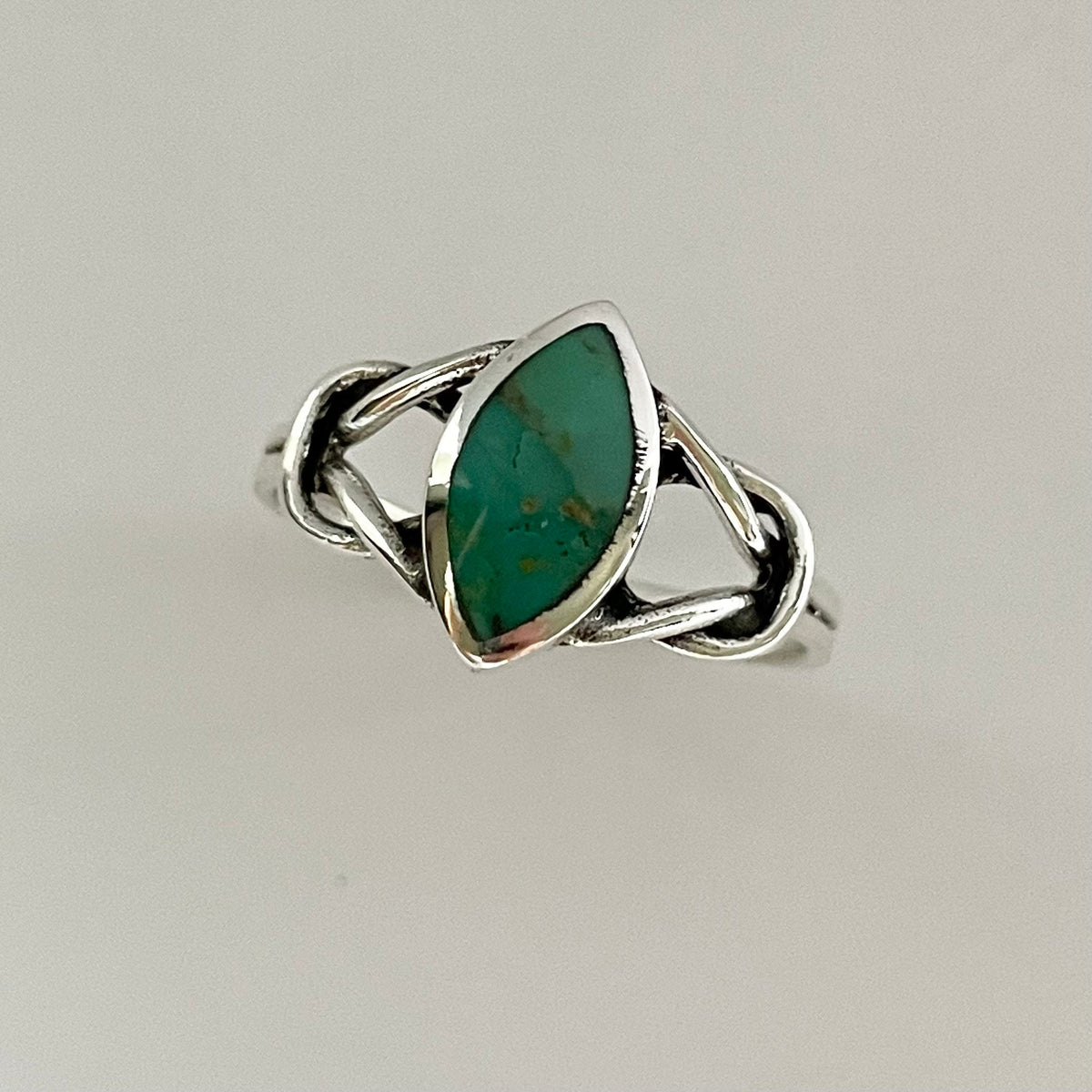 Sterling Silver Simulated Turquoise Ring: Diamond Knot Boho Statement
