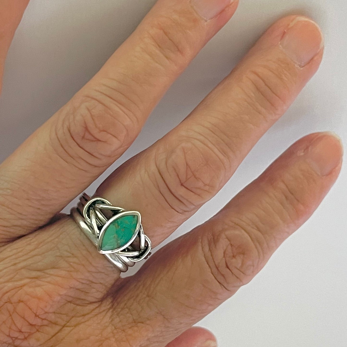 Sterling Silver Diamond Shape Turquoise Ring, Knot Silver Ring, Oval Ring, Boho Ring, Promise Silver Ring, Turquoise Ring, Statement Ring