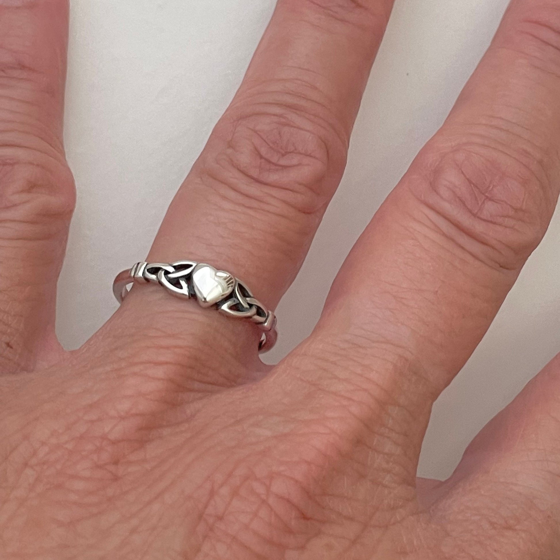 Dainty Celtic and Heart Sterling Silver Ring, Silver Heart Ring, Triquetra Heart Ring, Celtic Ring, Promise Heart Ring, Promise Love Ring.