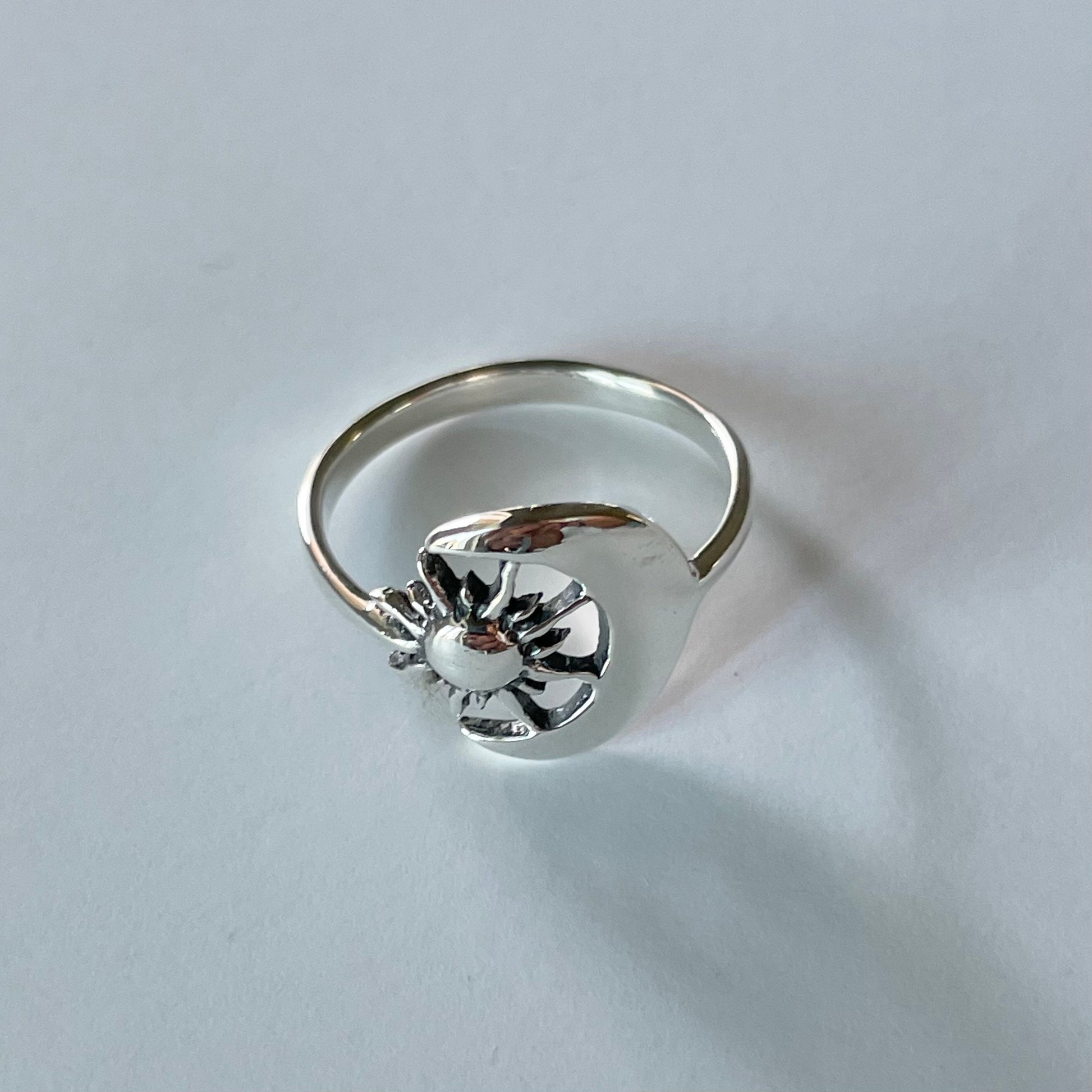 Oxidized Sterling Silver Sun and Moon Ring: Celestial Statement