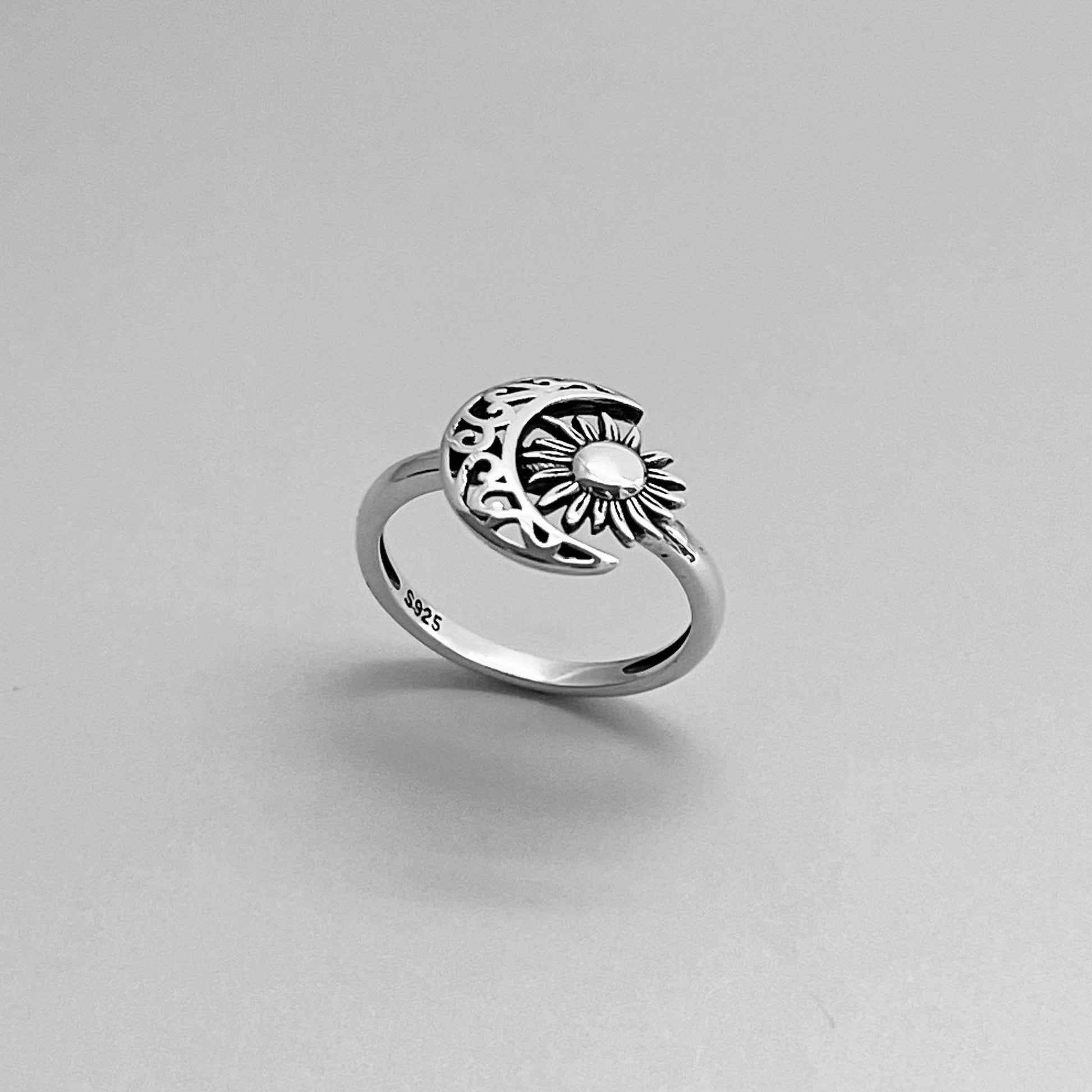 Filigree Moon and Sun Sterling Silver Ring: Celestial Toe Ring