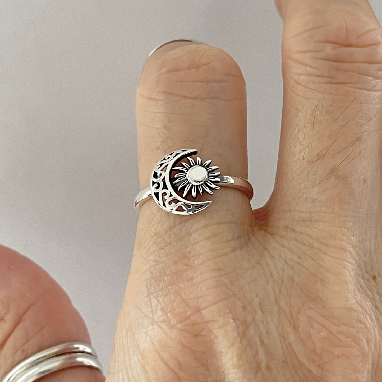 Filigree Moon and Sun Sterling Silver Ring: Celestial Toe Ring