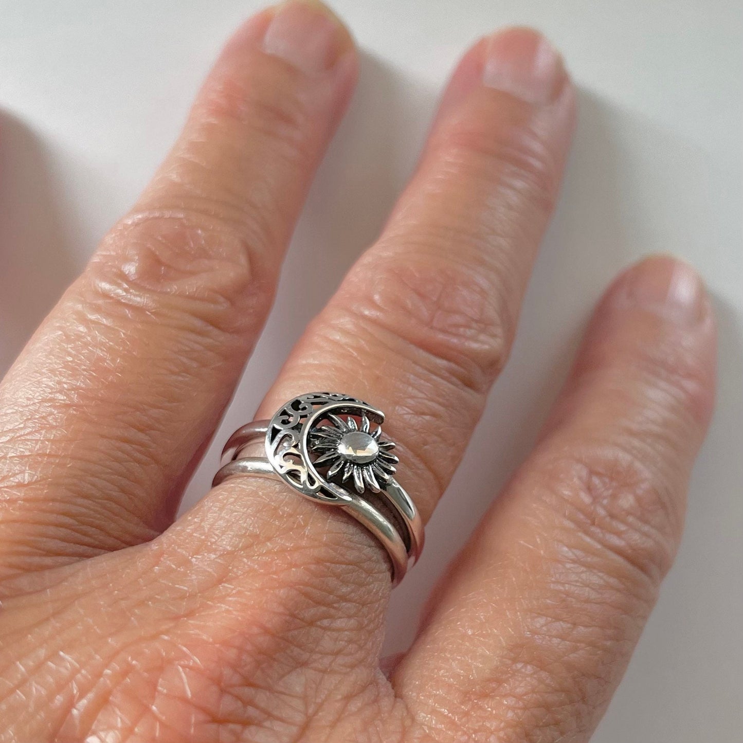 Filigree Moon and Sun Sterling Silver Ring: Celestial Toe Ring