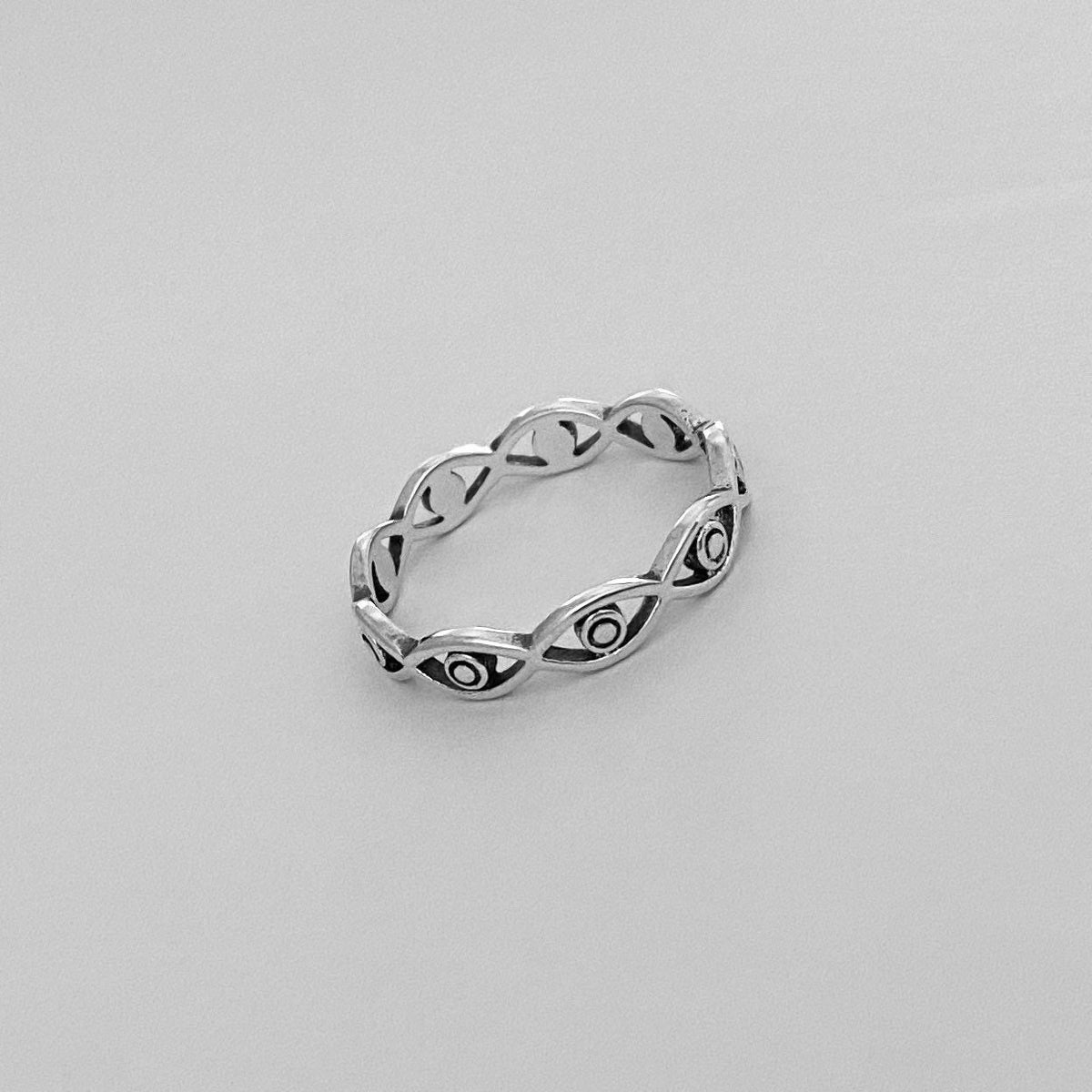 Sterling Silver Eternity Eyes Ring: Boho Religious Band