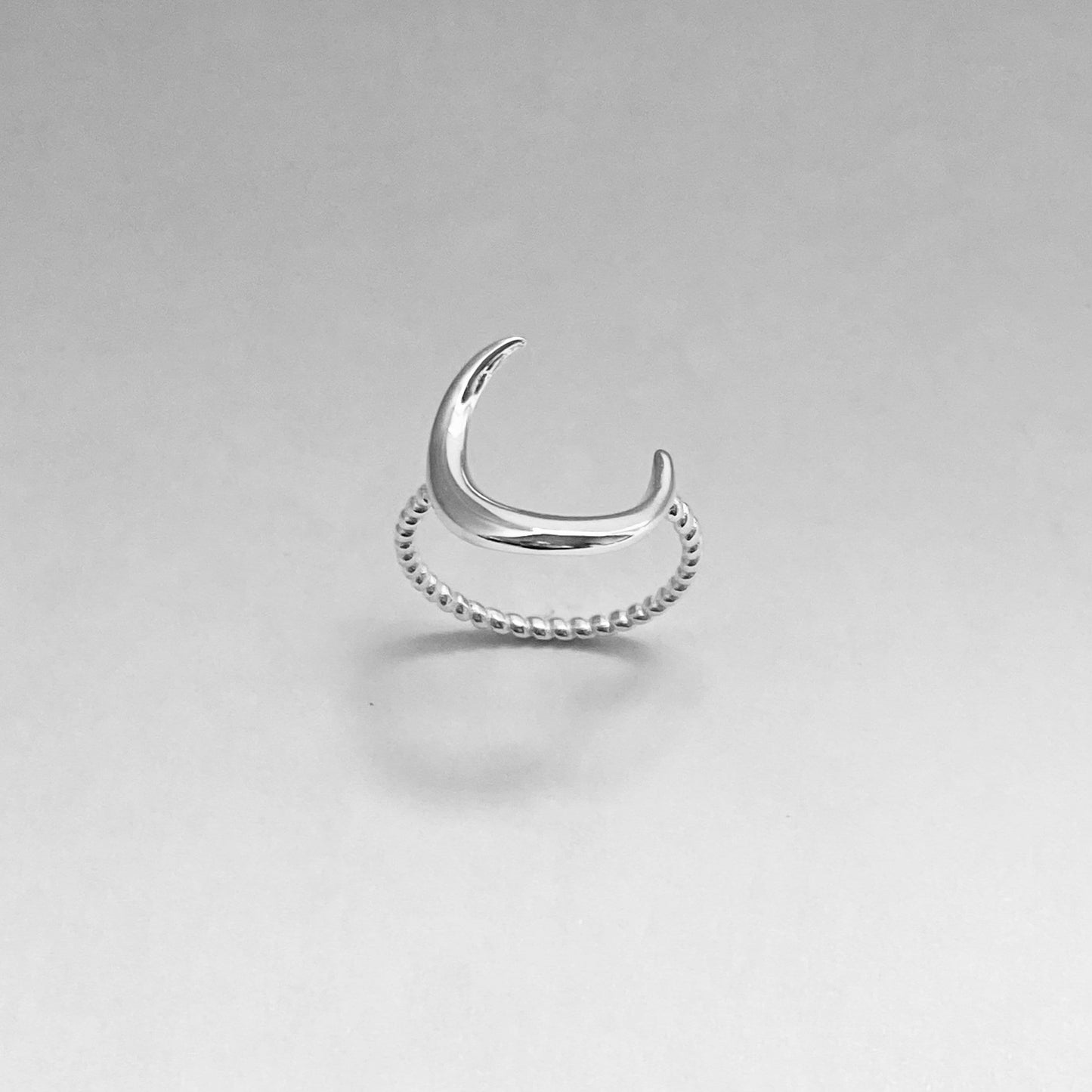 Sterling Silver Large or Small Crescent Moon Ring, Rope Band Ring, Silver Moon Ring, Dainty Ring, Large Moon Silver Ring, Silver Rope Ring