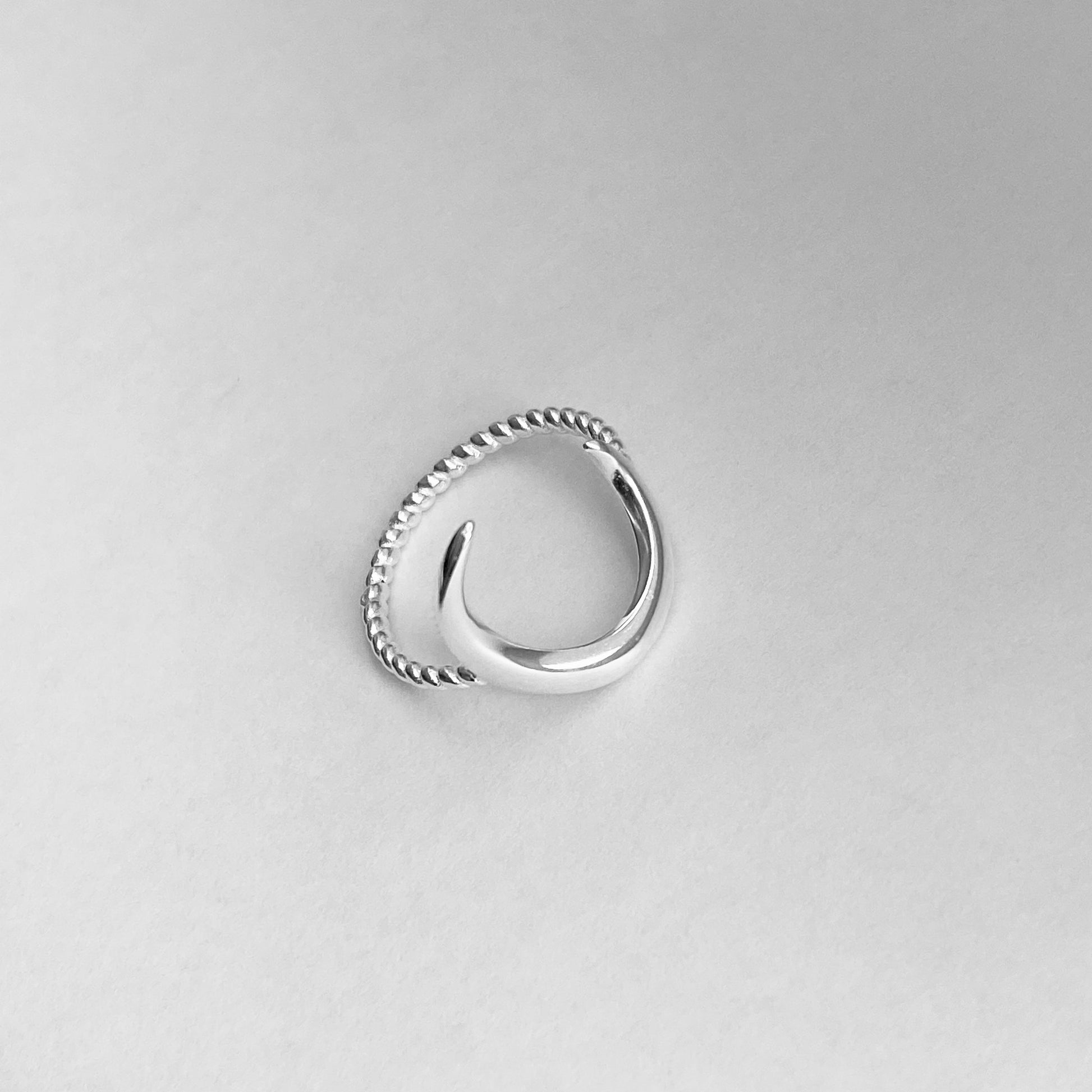 Sterling Silver Large or Small Crescent Moon Ring, Rope Band Ring, Silver Moon Ring, Dainty Ring, Large Moon Silver Ring, Silver Rope Ring