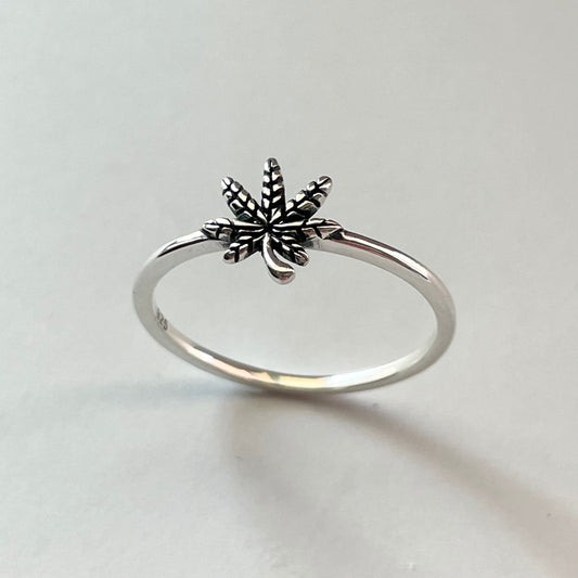 Sterling Silver Dainty Marijuana Thin Band Ring, Cannabis Silver Ring, Weed Dainty Band, Thin Promise Ring, Statement Ring, Silver Weed Ring