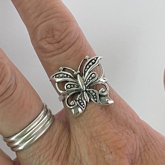 Sterling Silver Butterfly Ring: Boho Statement Jewelry