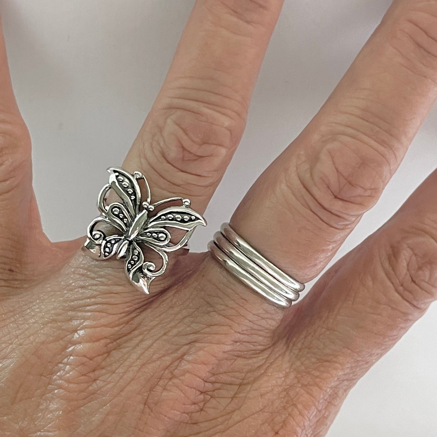 Sterling Silver Butterfly Ring: Boho Statement Jewelry