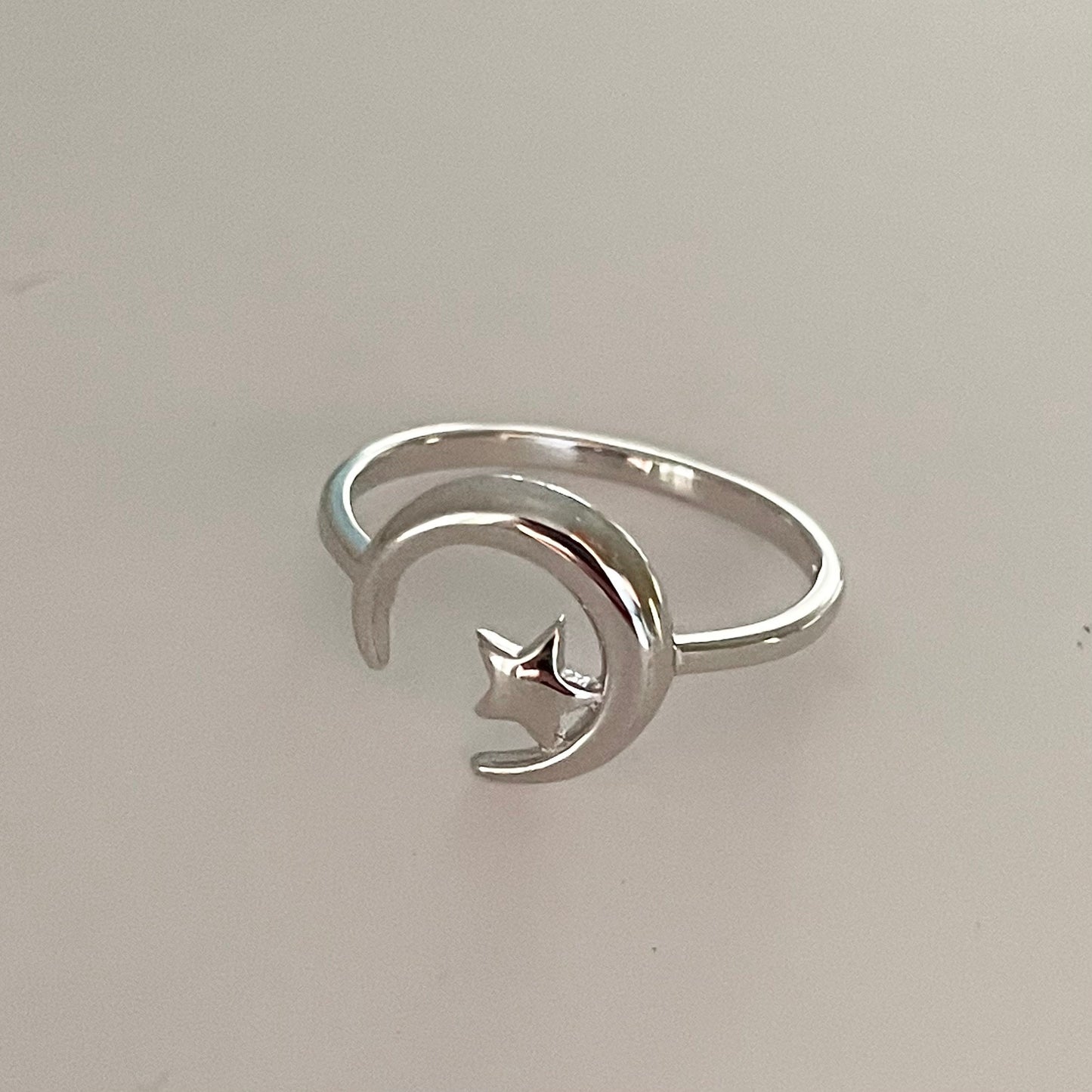 Sterling Silver Tiny Half Moon Ring, Little Silver Star Ring, Silver Crescent Moon Ring, Promise Moon Ring, Star Love Ring, Moon Boho Ring