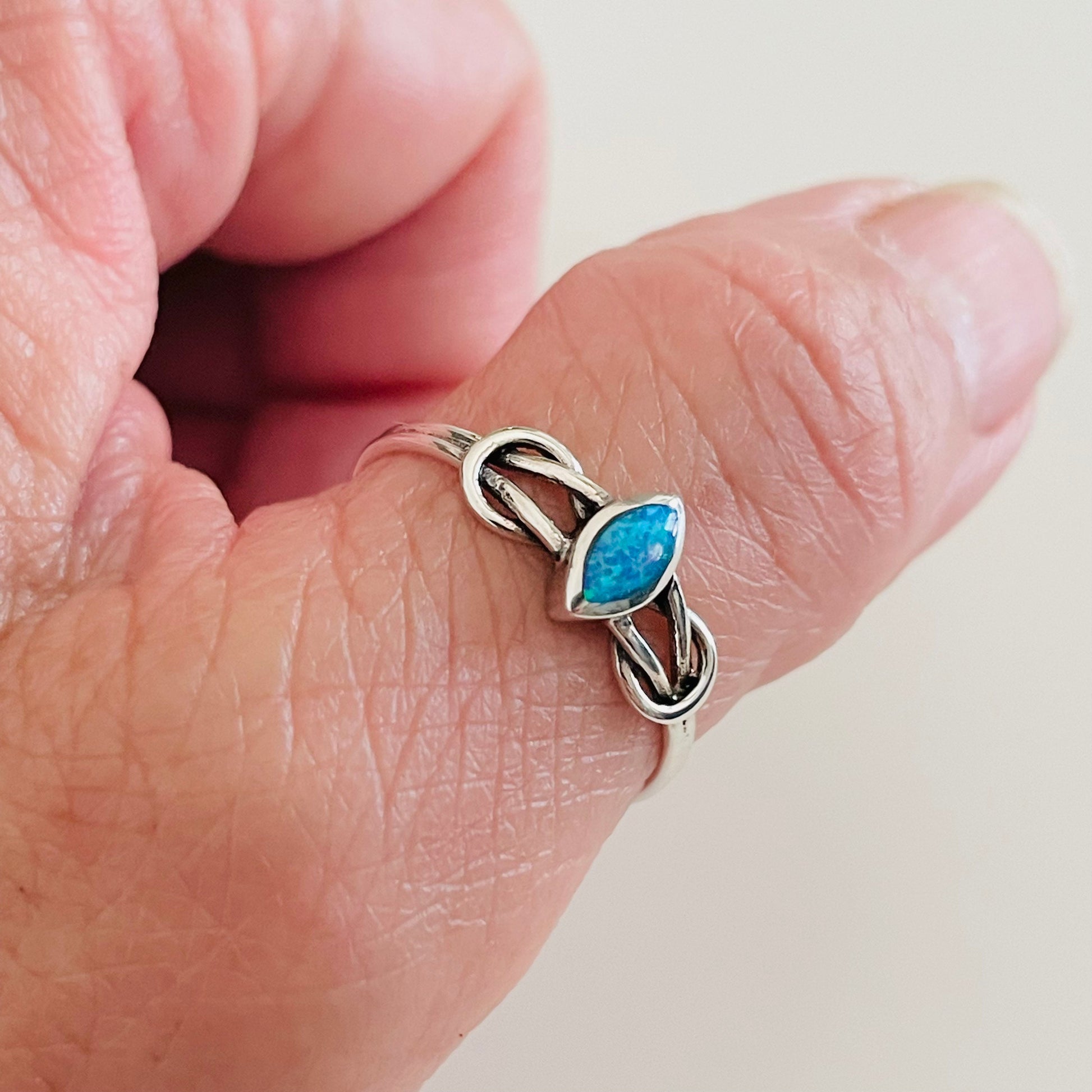 Sterling Silver Blue Opal, White Opal, Genuine Turquoise Ring, Dainty Ring, Diamond Shape Ring, Silver Opal Ring, Promise Turquoise Ring.