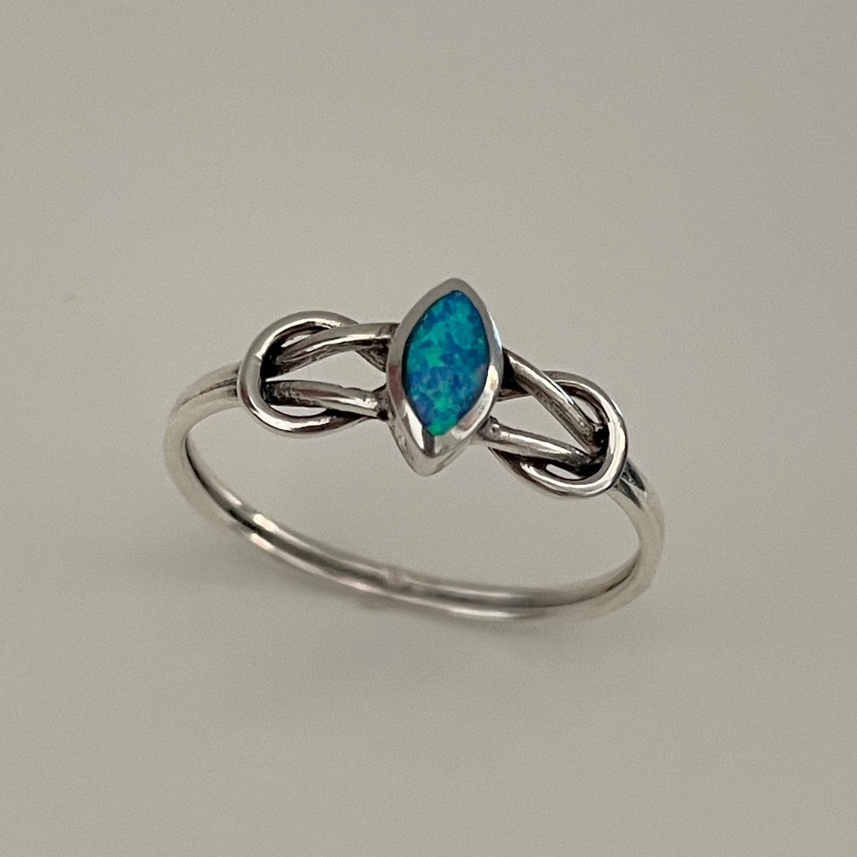 Sterling Silver Love Knot Ring: Opal & Turquoise Diamond Ring