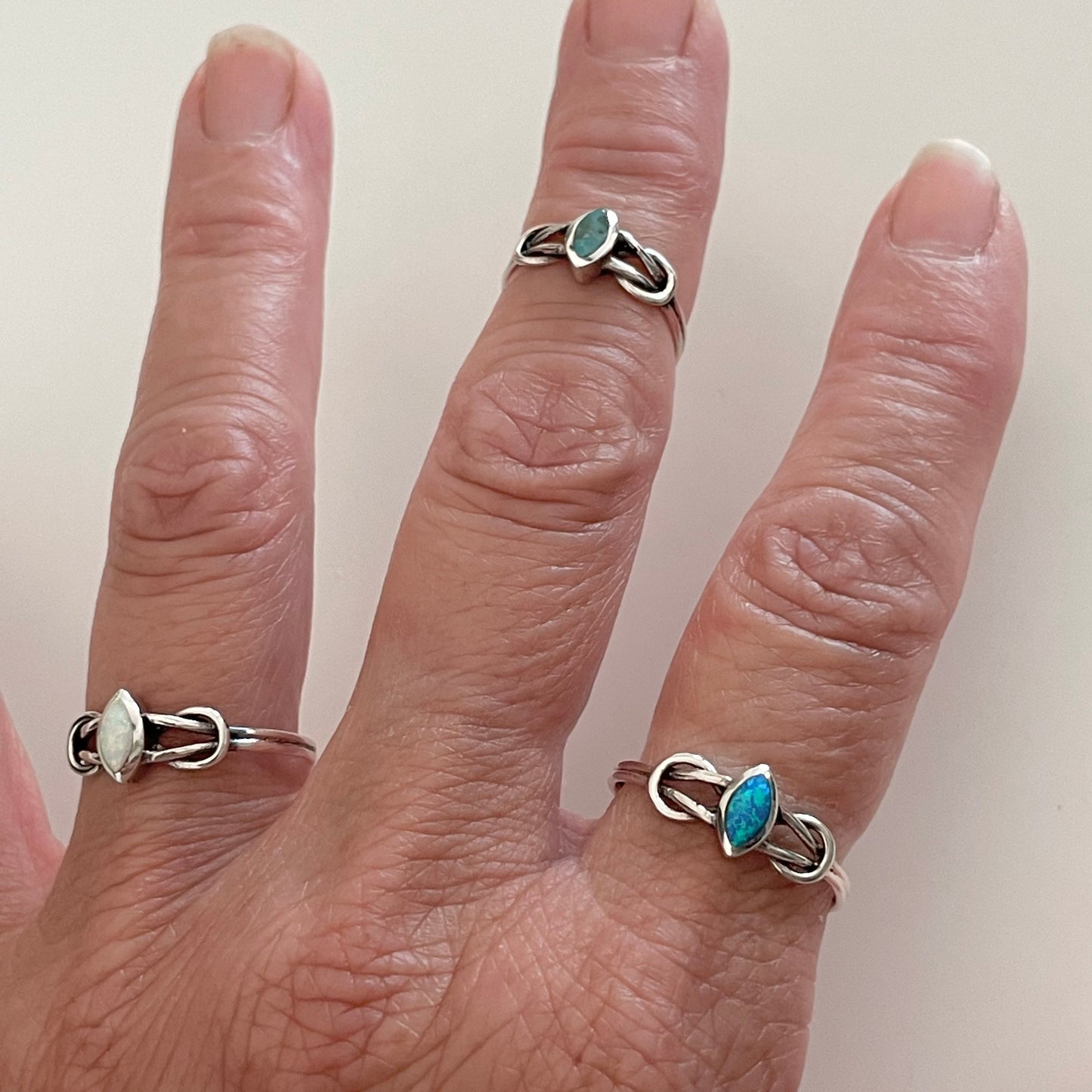 Sterling Silver Blue Opal, White Opal, Genuine Turquoise Ring, Dainty Ring, Diamond Shape Ring, Silver Opal Ring, Promise Turquoise Ring.