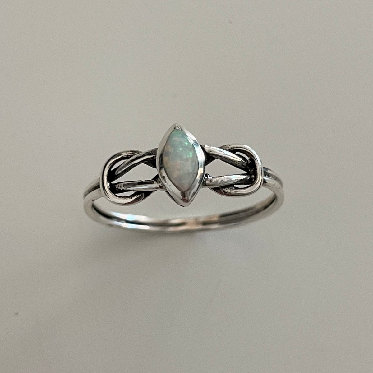 Sterling Silver Love Knot Ring: Opal & Turquoise Diamond Ring