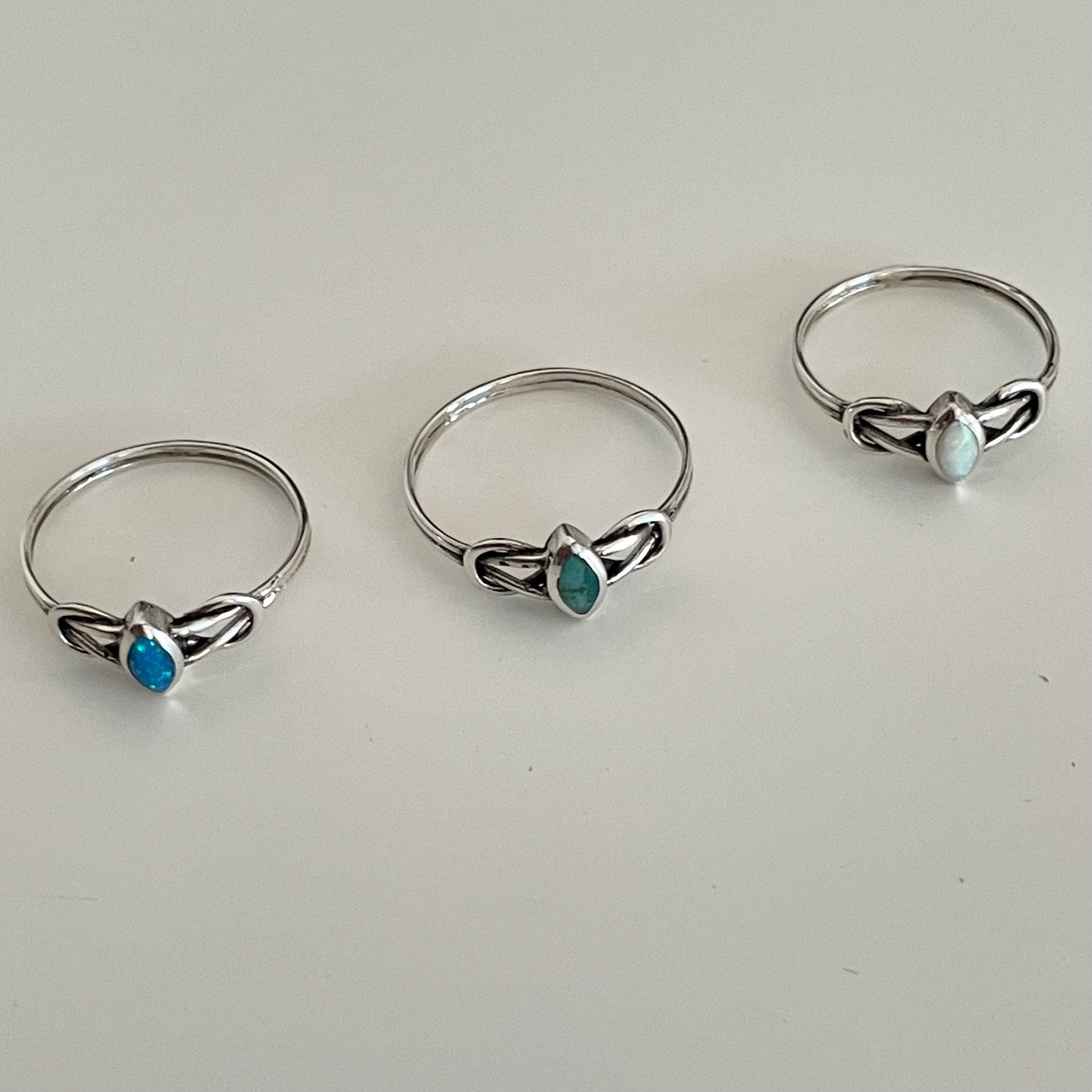 Sterling Silver Blue Opal, White Opal, Genuine Turquoise Ring, Dainty Ring, Diamond Shape Ring, Silver Opal Ring, Promise Turquoise Ring.