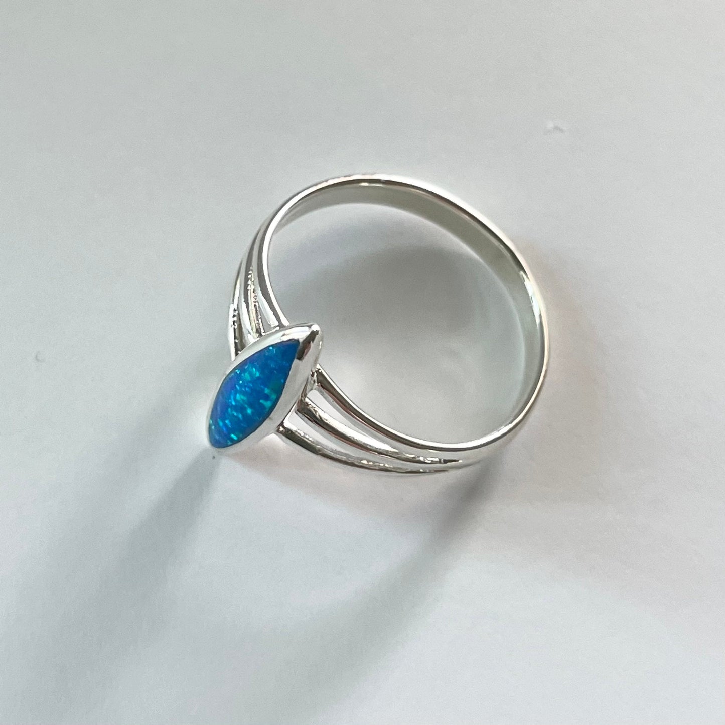 Blue Opal Sterling Silver Ring, Diamond Shape Ring, Opal Promise Ring, Boho Ring, Silver Opal Ring, Statement Ring, October Birthstone Ring