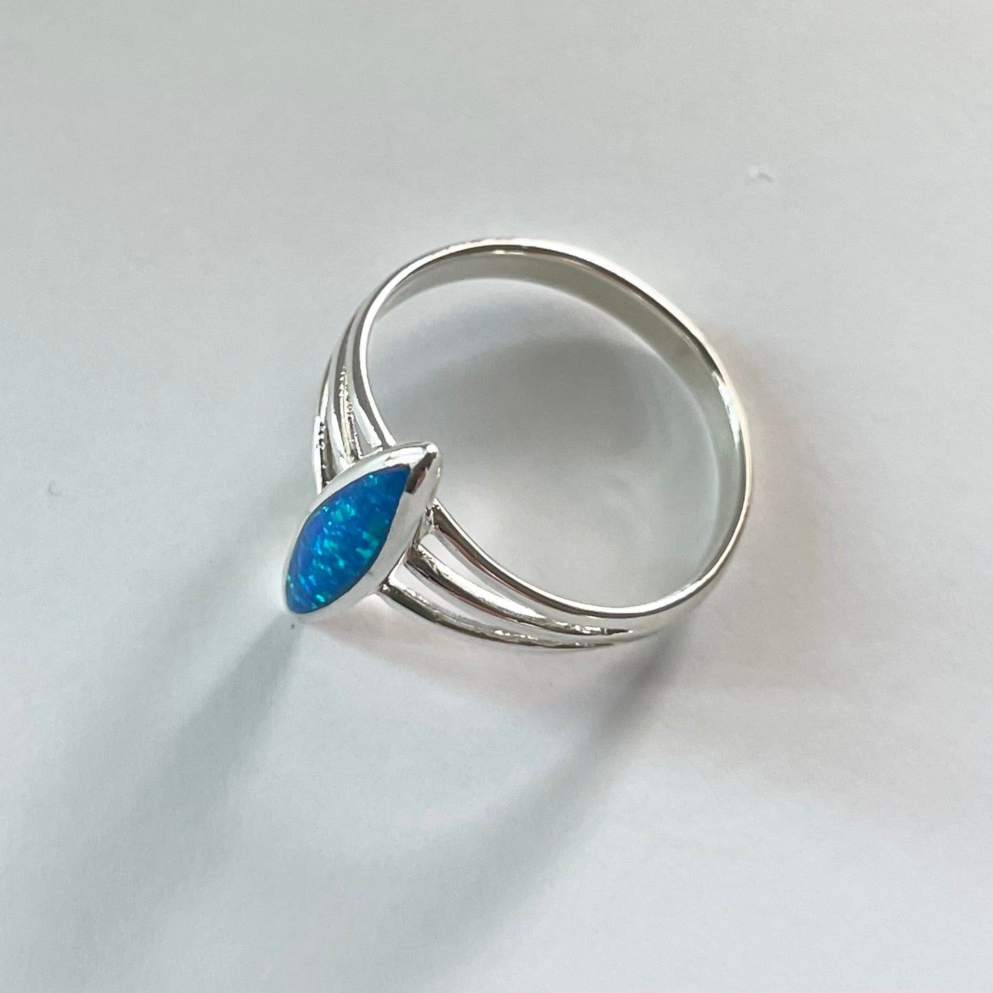 Blue Opal Sterling Silver Ring: Diamond Shape Boho Statement Ring