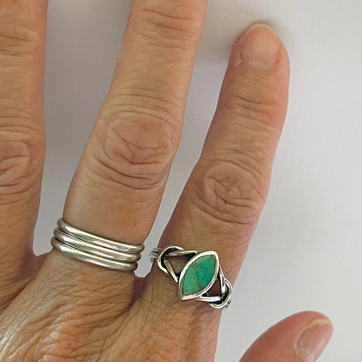Sterling Silver Simulated Turquoise Ring: Diamond Knot Boho Statement