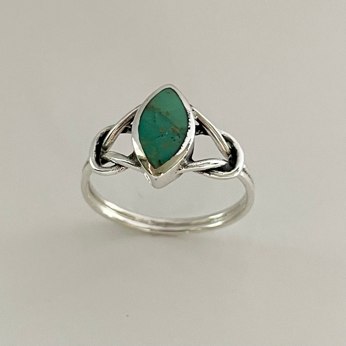 Sterling Silver Simulated Turquoise Ring: Diamond Knot Boho Statement