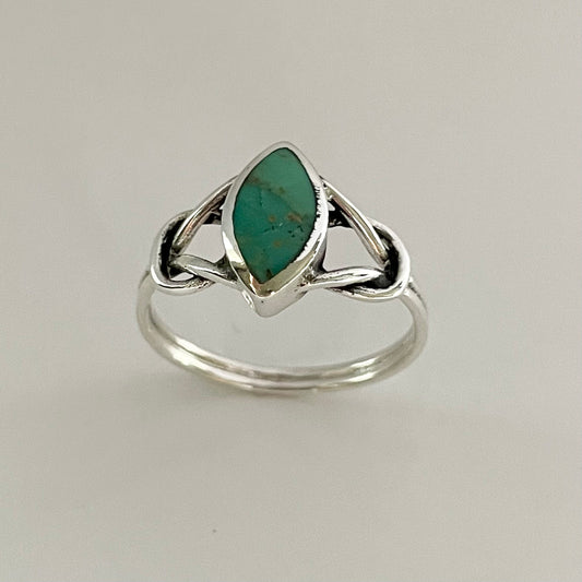 Sterling Silver Simulated Turquoise Ring: Diamond Knot Boho Statement