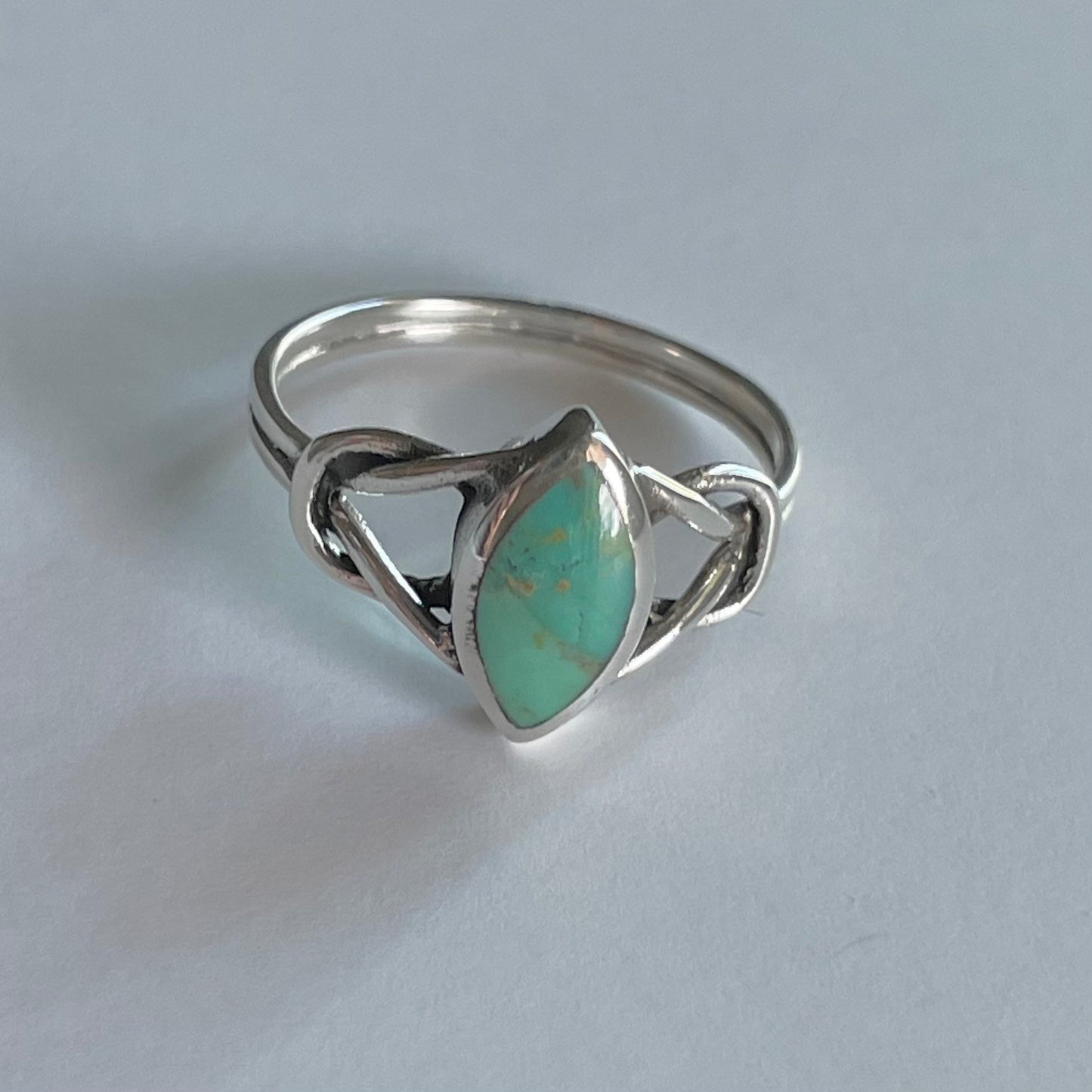 Sterling Silver Diamond Shape Turquoise Ring, Knot Silver Ring, Oval Ring, Boho Ring, Promise Silver Ring, Turquoise Ring, Statement Ring