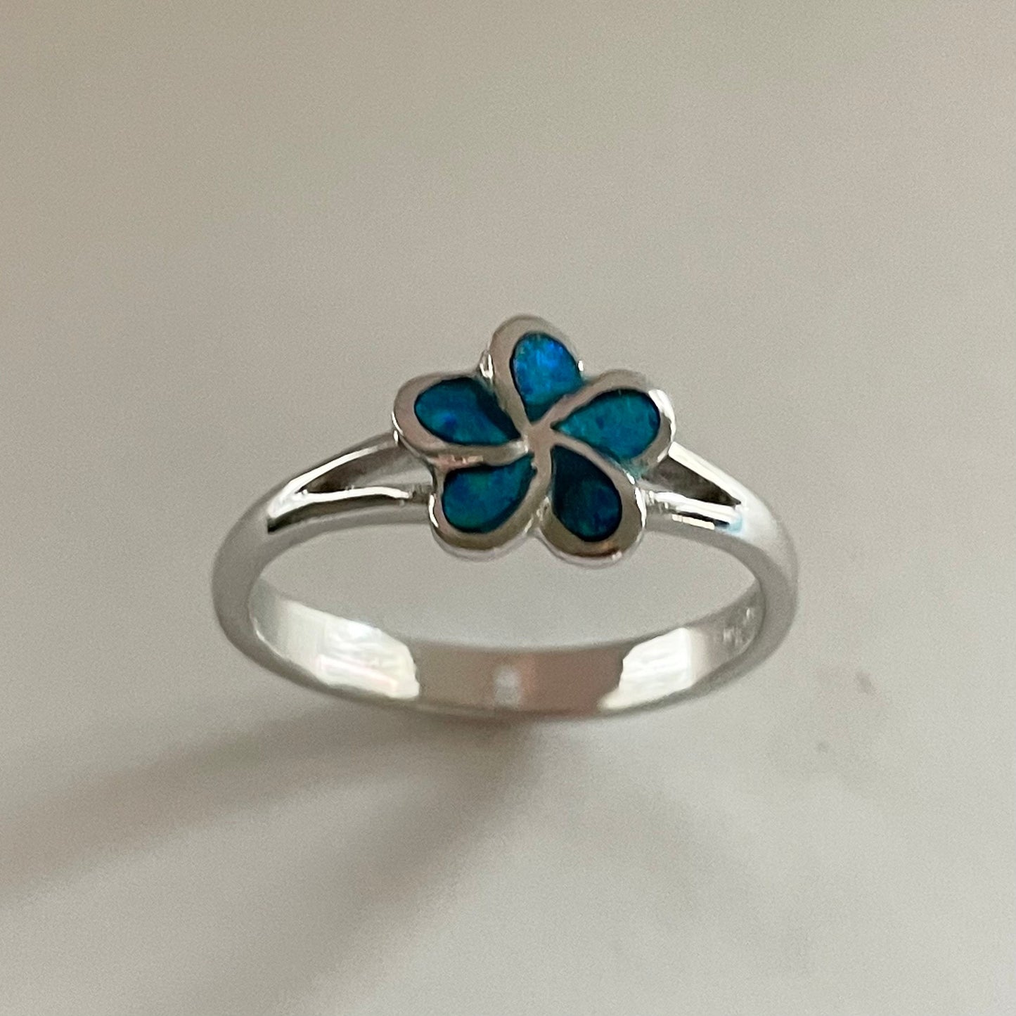 Sterling Silver Blue Lab Opal Plumeria Flower, Silver Flower Ring, Hawaii Flower Ring, Plumeria Ring, Blue Opal Ring, Promise Flower Ring