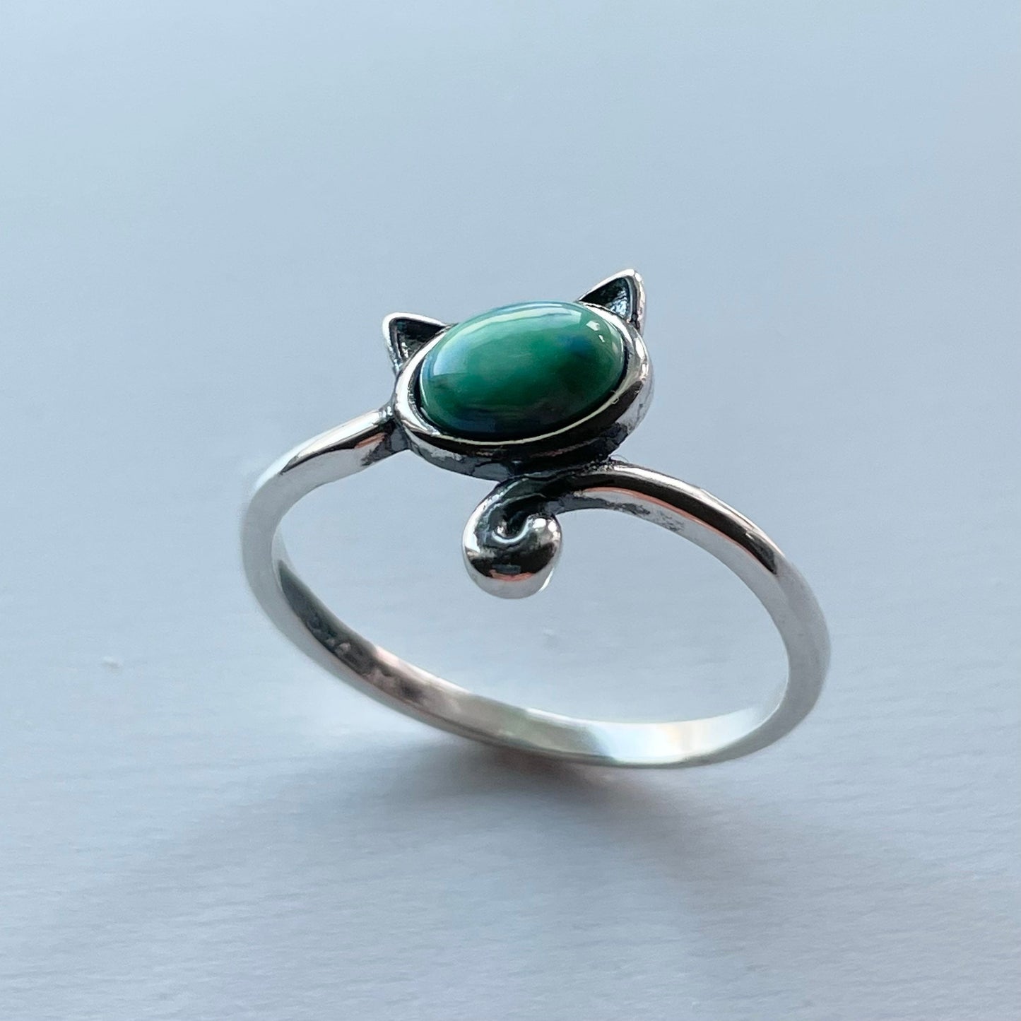 Sterling Silver Cat Ring: Genuine Turquoise Animal Jewelry