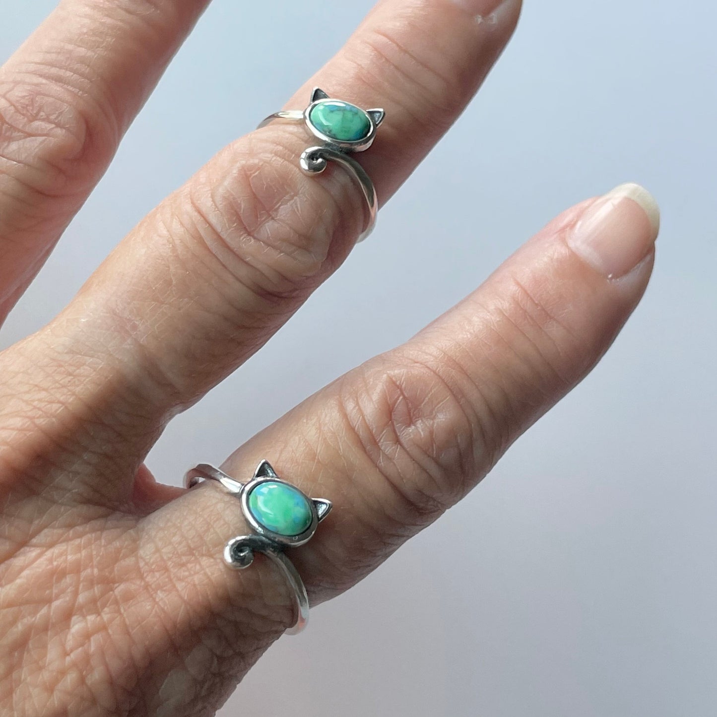 Sterling Silver Cat Ring: Genuine Turquoise Animal Jewelry