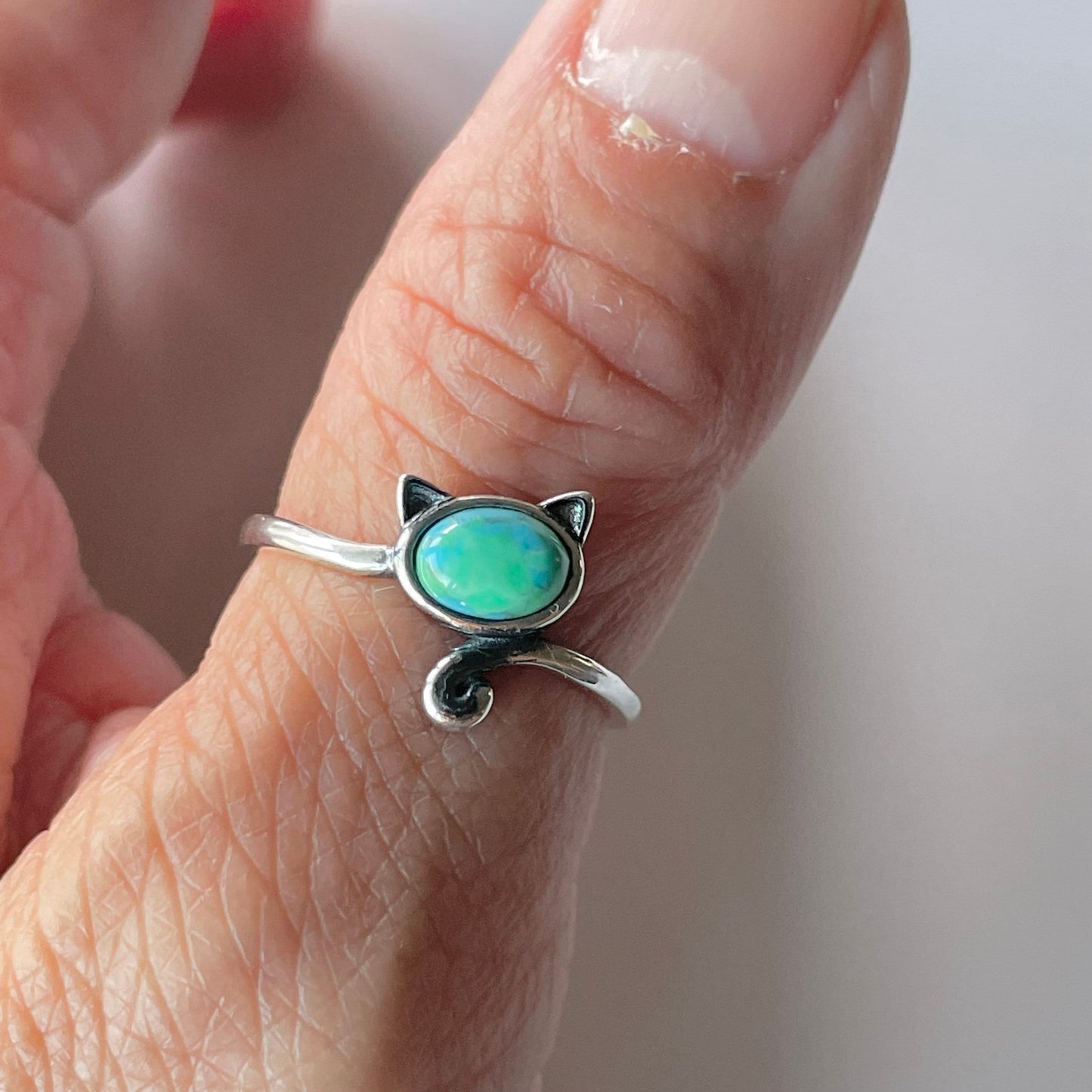 Sterling Silver Cat Ring: Genuine Turquoise Animal Jewelry