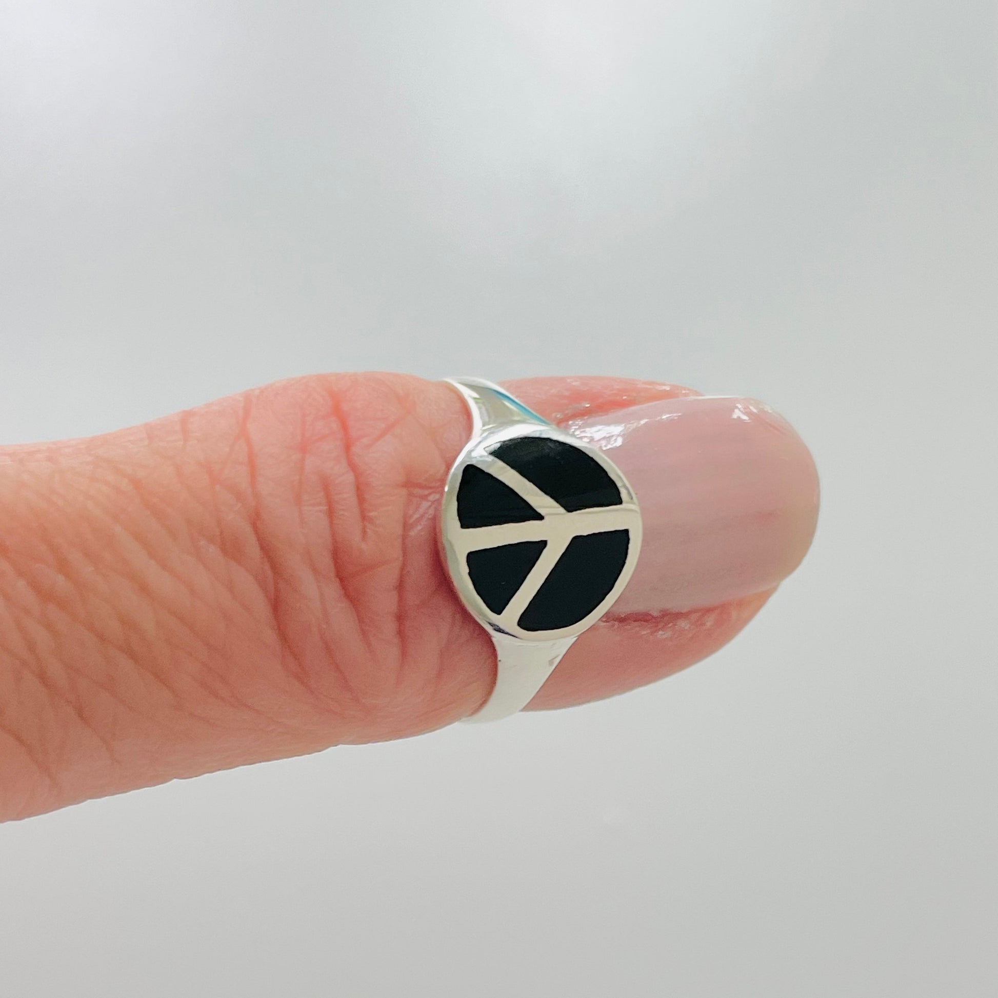 Sterling Silver Black Agate Peace Sign Ring, Silver Hippie Ring, Love Silver Ring, Peace Silver Ring, Silver Black Onyx Ring, Religious Ring