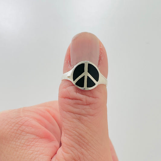 Sterling Silver Black Agate Peace Sign Ring, Silver Hippie Ring, Love Silver Ring, Peace Silver Ring, Silver Black Onyx Ring, Religious Ring