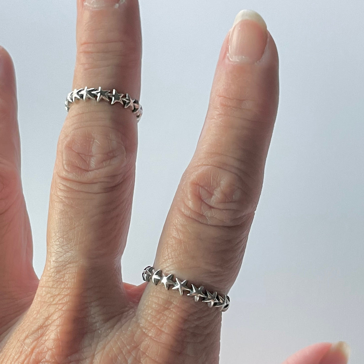 Sterling Silver Eternity Stars Band Ring: Celestial Boho Jewelry