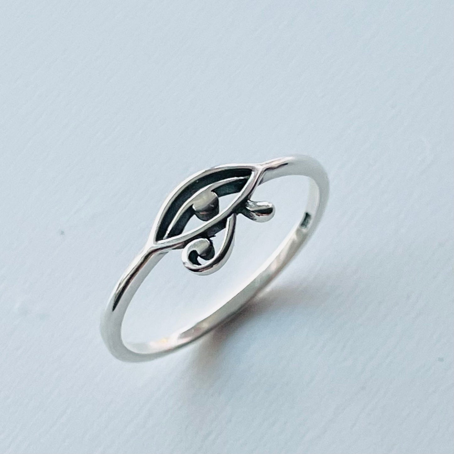 Dainty Sterling Silver Eye of Horus Ring: Egyptian Protection Jewelry