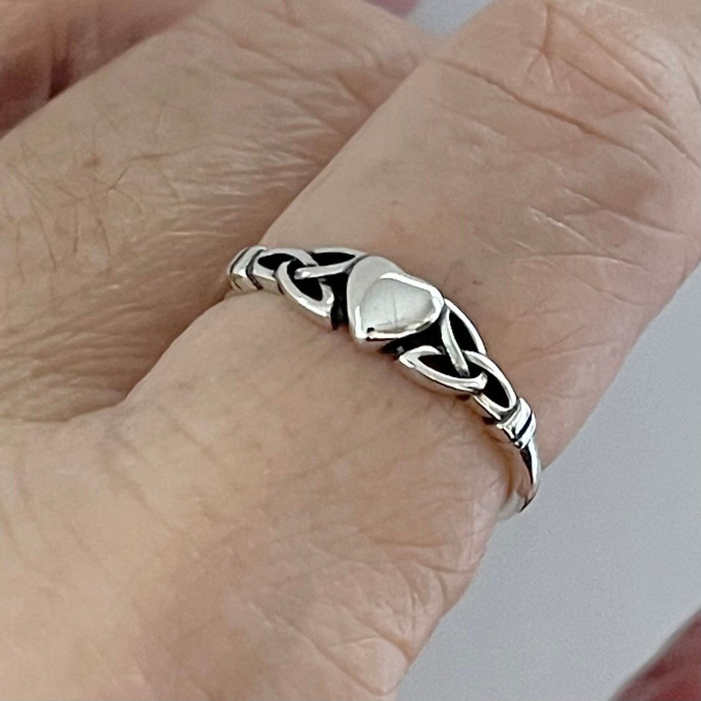 Dainty Celtic and Heart Sterling Silver Ring, Silver Heart Ring, Triquetra Heart Ring, Celtic Ring, Promise Heart Ring, Promise Love Ring.