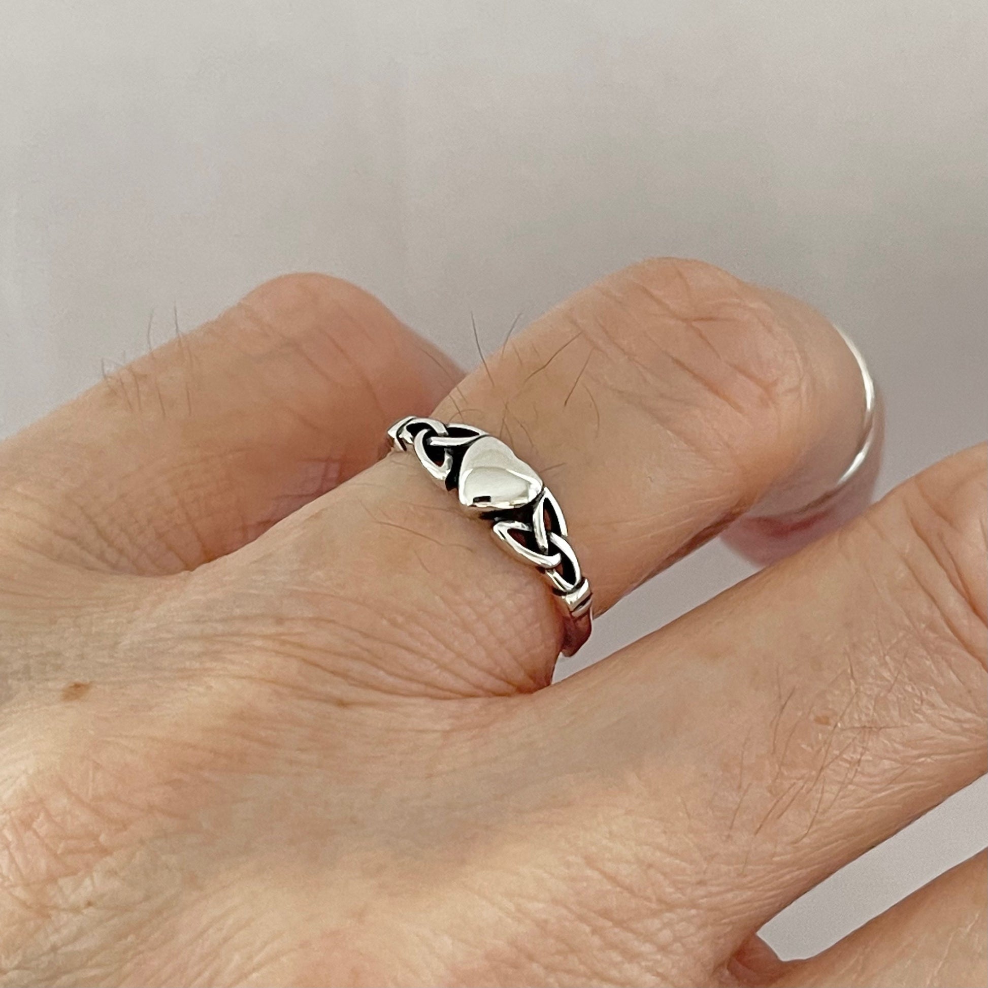 Dainty Celtic and Heart Sterling Silver Ring, Silver Heart Ring, Triquetra Heart Ring, Celtic Ring, Promise Heart Ring, Promise Love Ring.